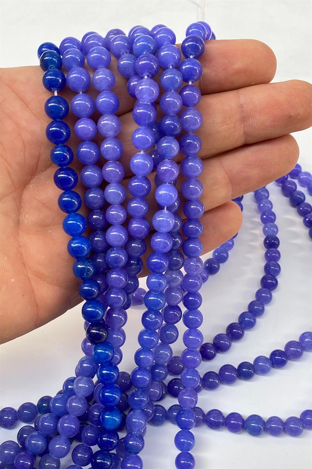 Açık Mavi Ceyt Doğal Taş Dizi Küre Kesim 8 mm