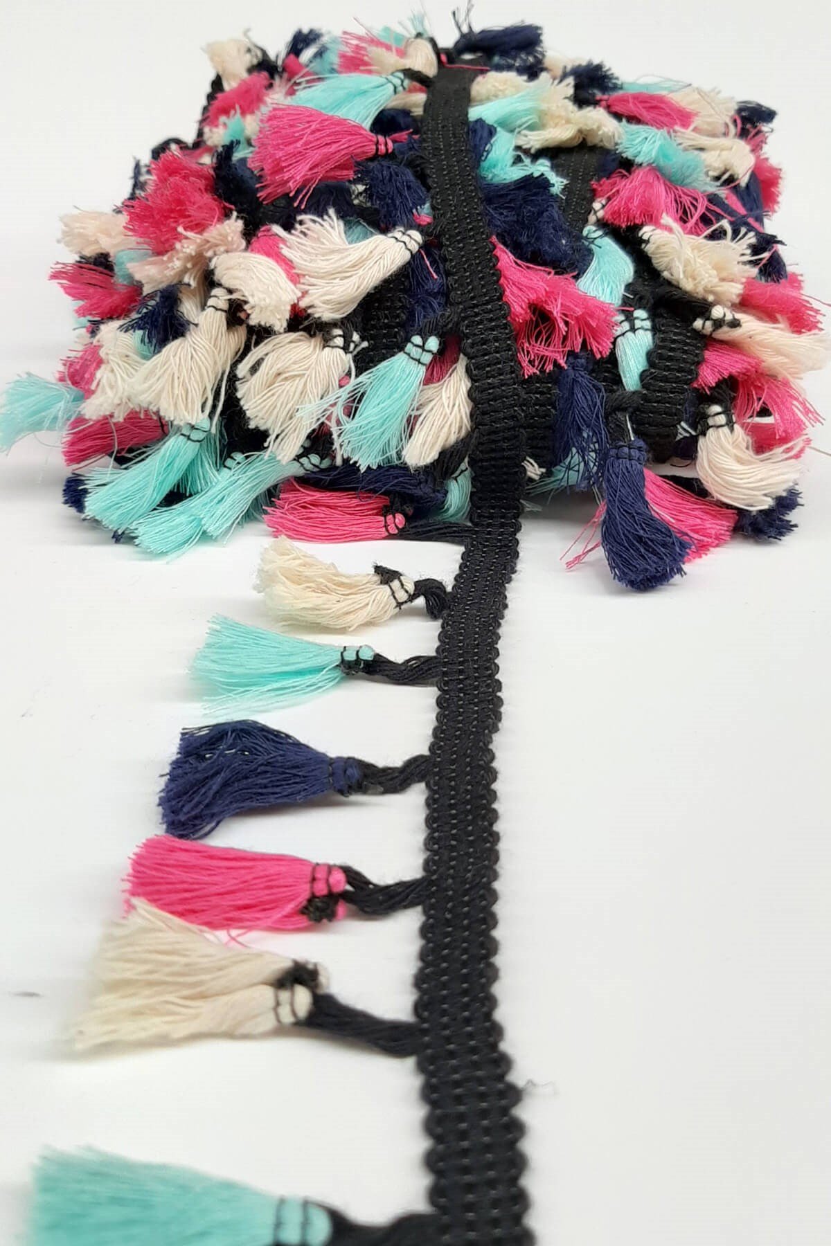 Açık Mavi Lacivert Pembe Pamuk Saçak Püskül