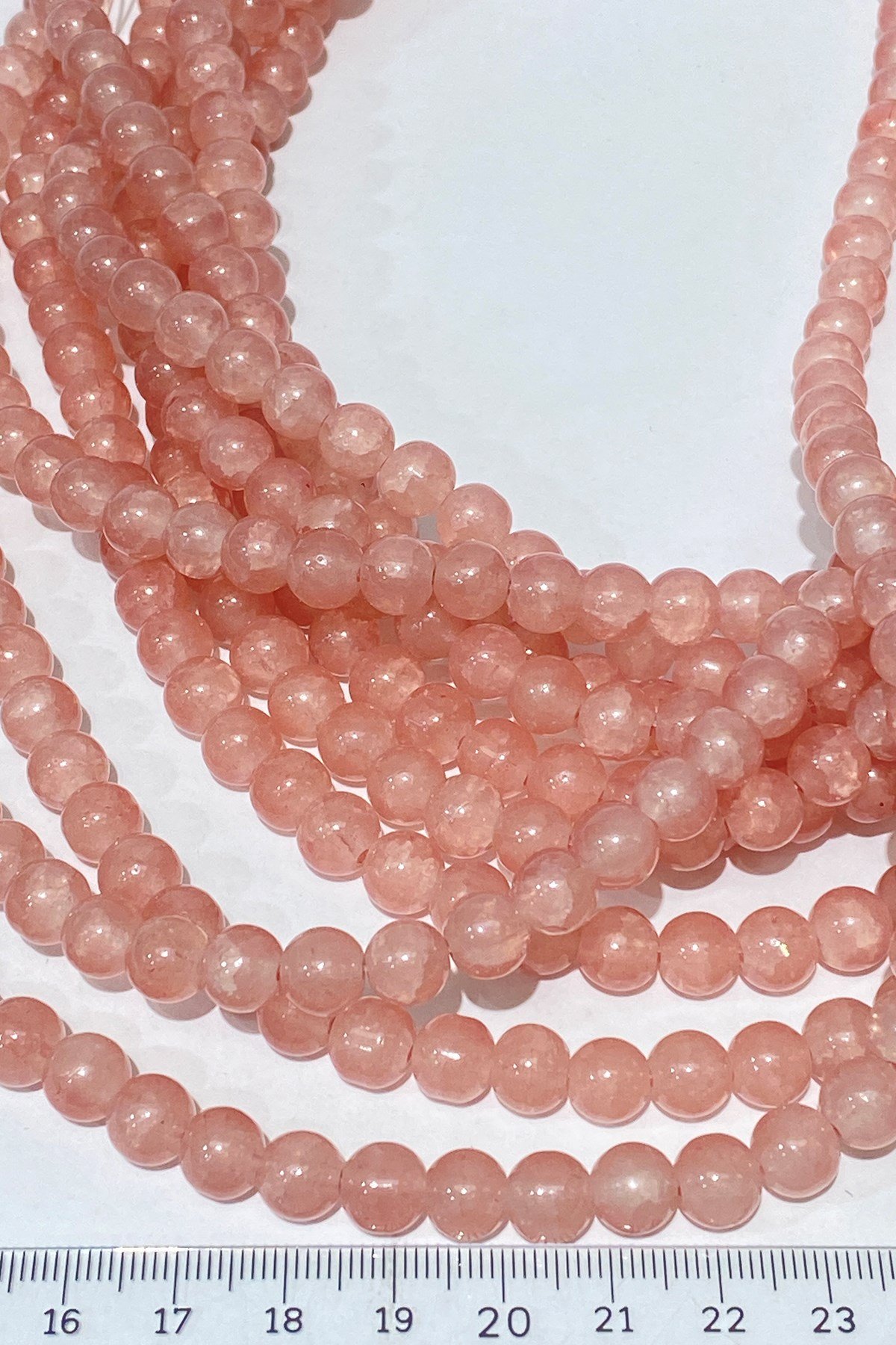 Açık Pudra Desenli Dizi Cam Boncuk 8 mm