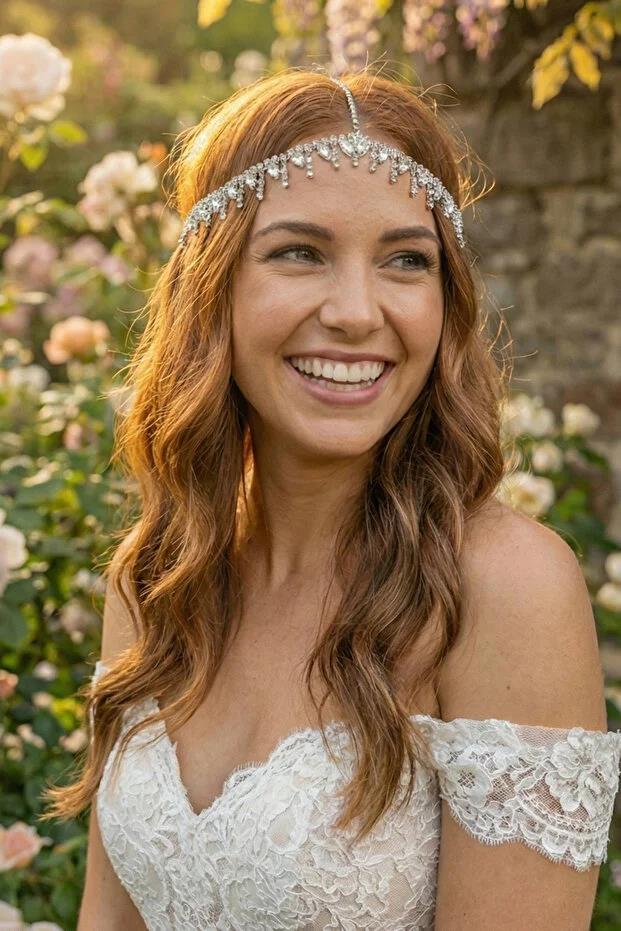 Alınlık Abiye Gelin Baştacı Prenses Tarzı Zincir Saç Aksesuarı