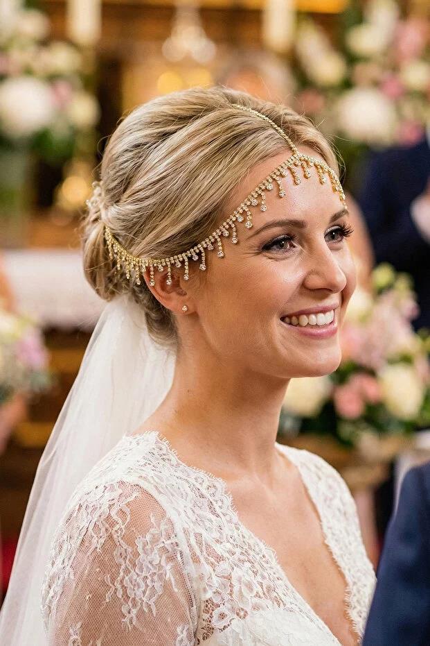 Alınlık Püskül Detaylı Abiye Gelin Baştacı Prenses Tarzı Zincir Saç Aksesuarı