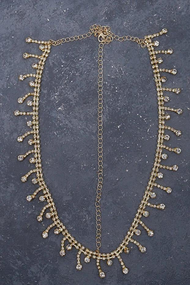 Alınlık Püskül Detaylı Abiye Gelin Baştacı Prenses Tarzı Zincir Saç Aksesuarı