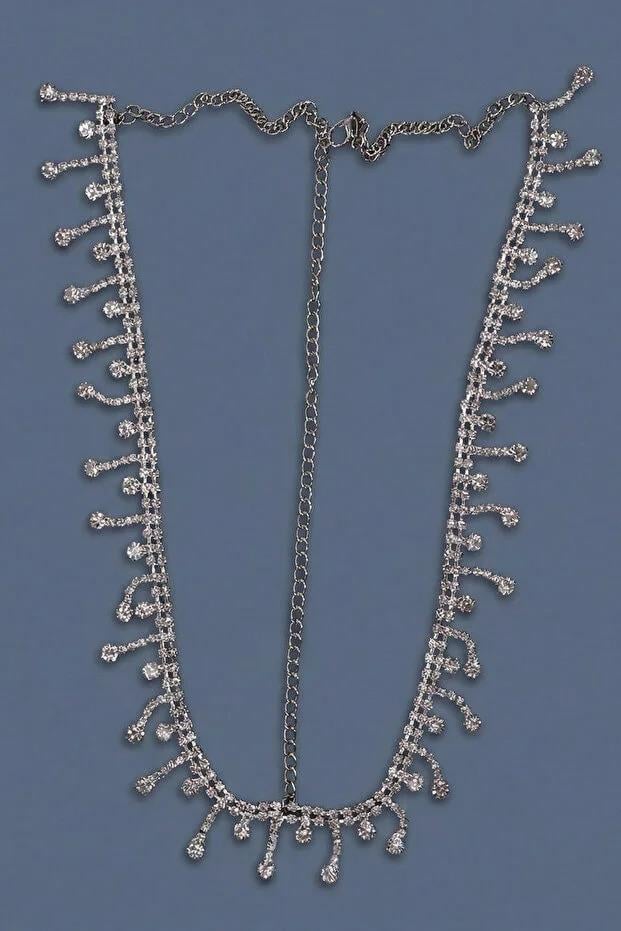 Alınlık Tek Sıra Kristal Taşlı Zincir Saç Aksesuarı Gelin Abiye Baştacı