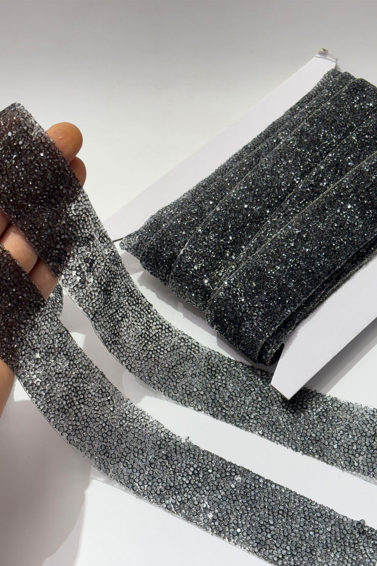 Antrasit Gri Ütüyle Yapışan Şerit Taş Boncuk 4 Cm