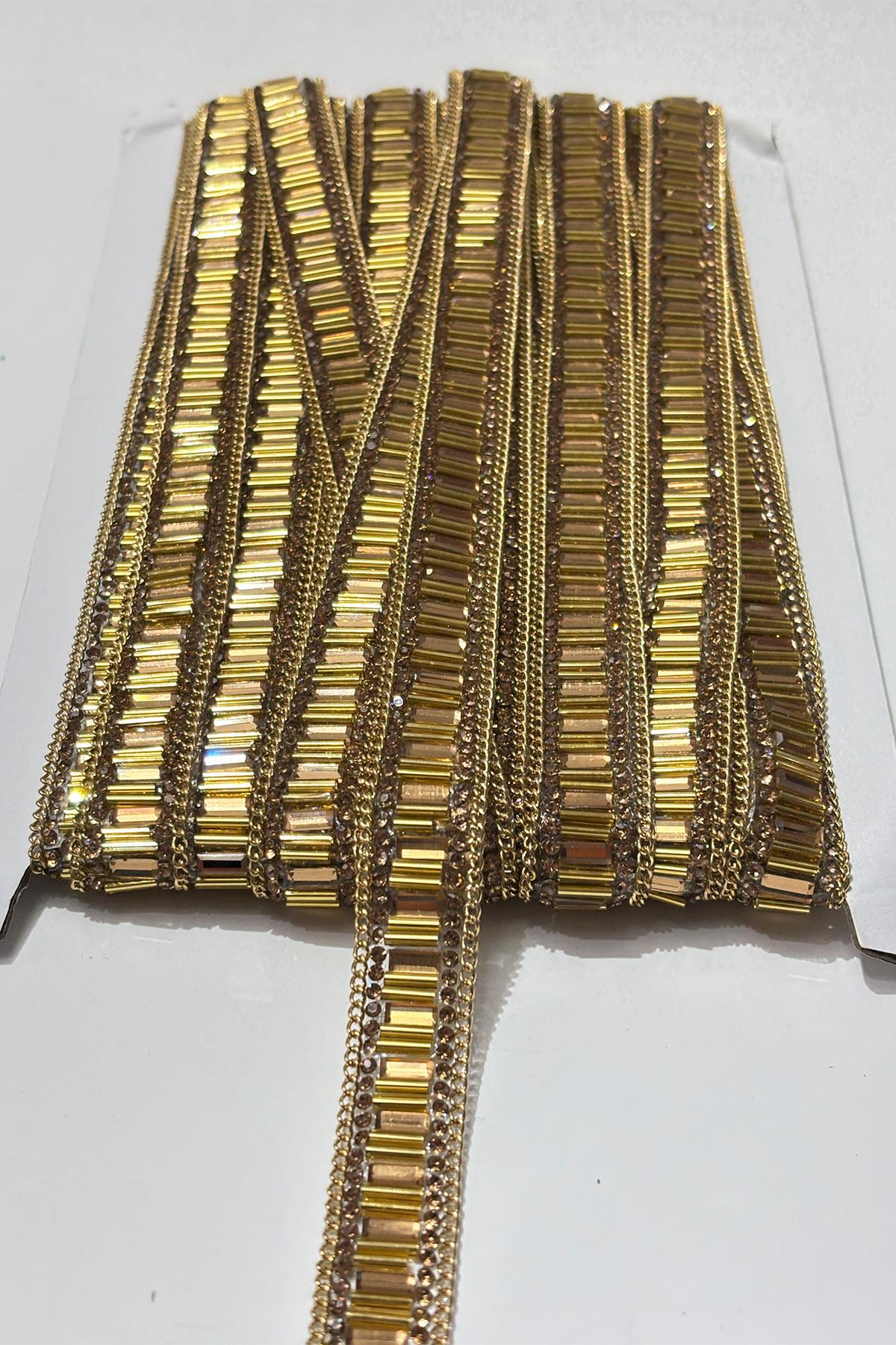 Bal Rengi Boru Boncuklu Ütüyle Yapışan Şerit Taş