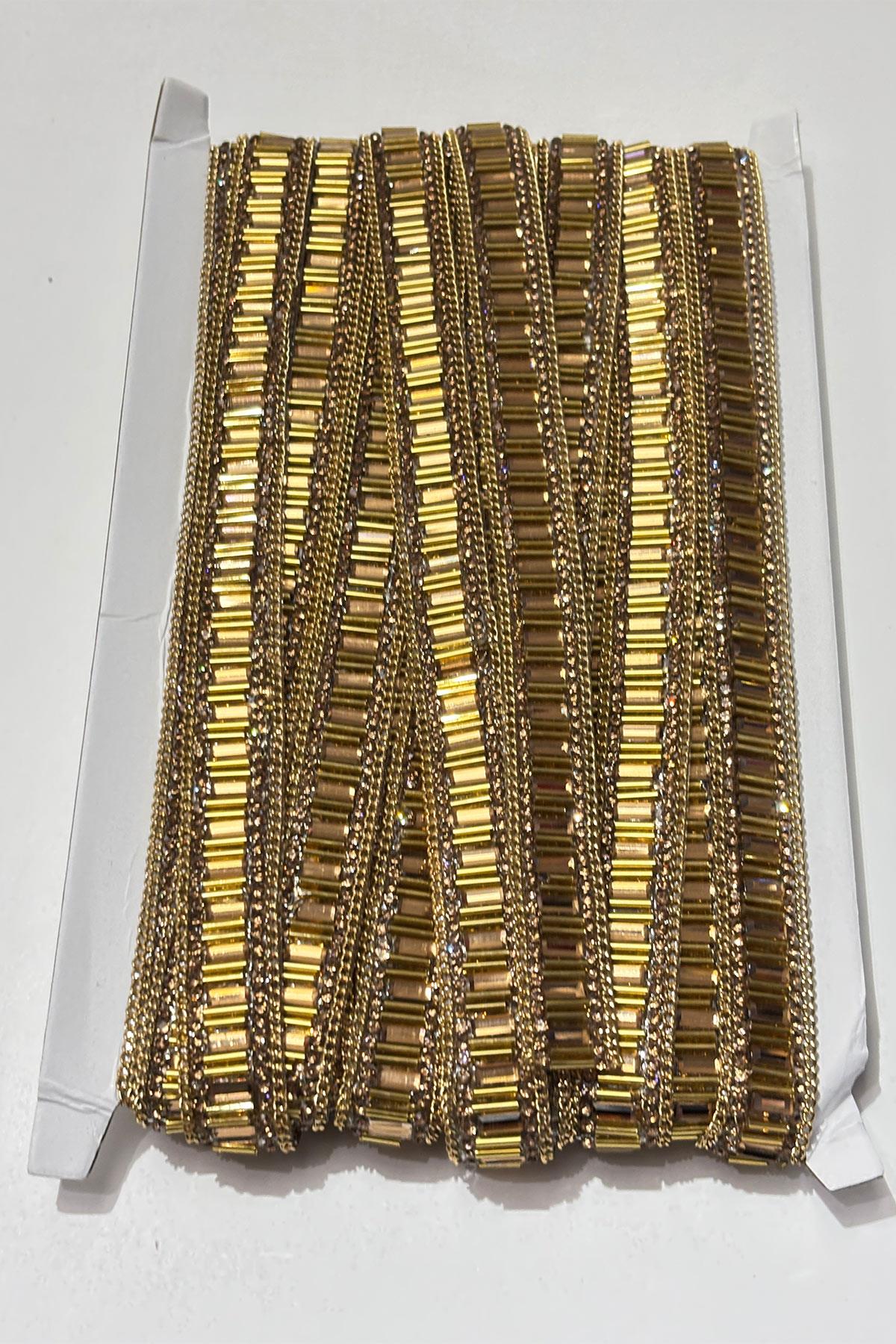 Bal Rengi Boru Boncuklu Ütüyle Yapışan Şerit Taş