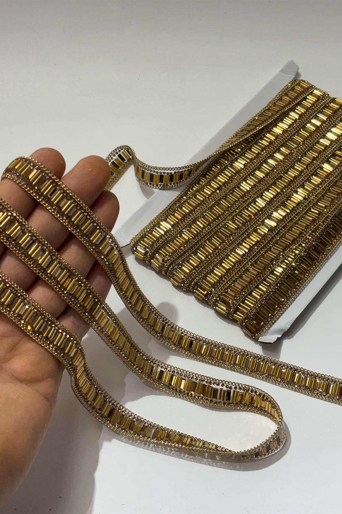 Bal Rengi Boru Boncuklu Ütüyle Yapışan Şerit Taş