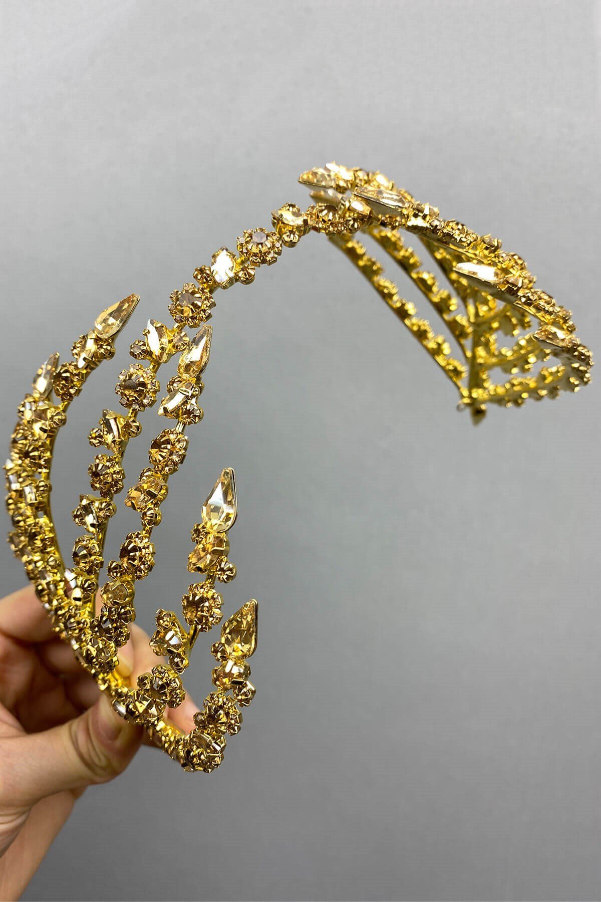 Bal Rengi Çift Taraflı Helen Saç Aksesuarı Gelin Tacı