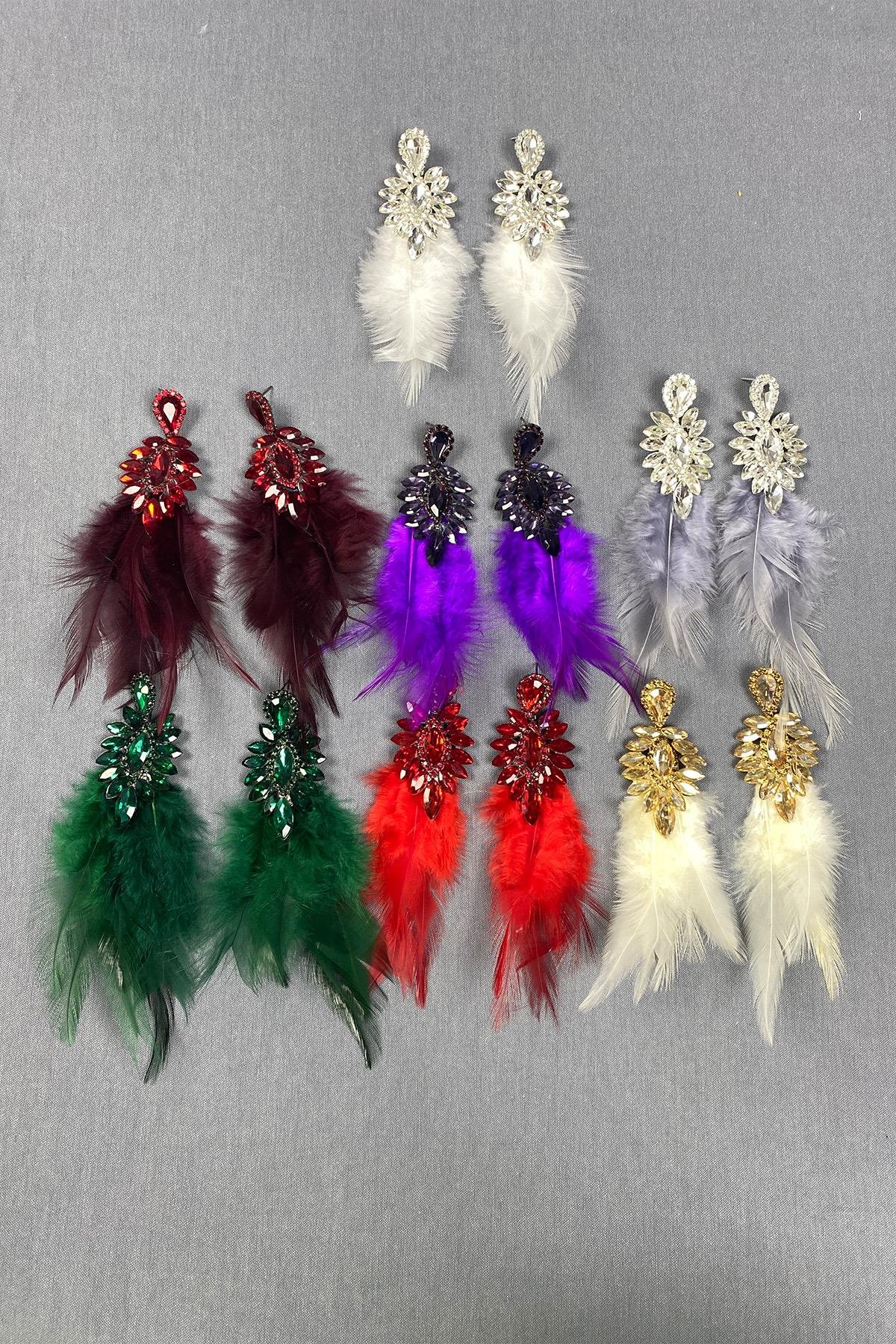 Bal Rengi En Şık Tüylü Özel Davet Balo Düğün Abiye Küpe