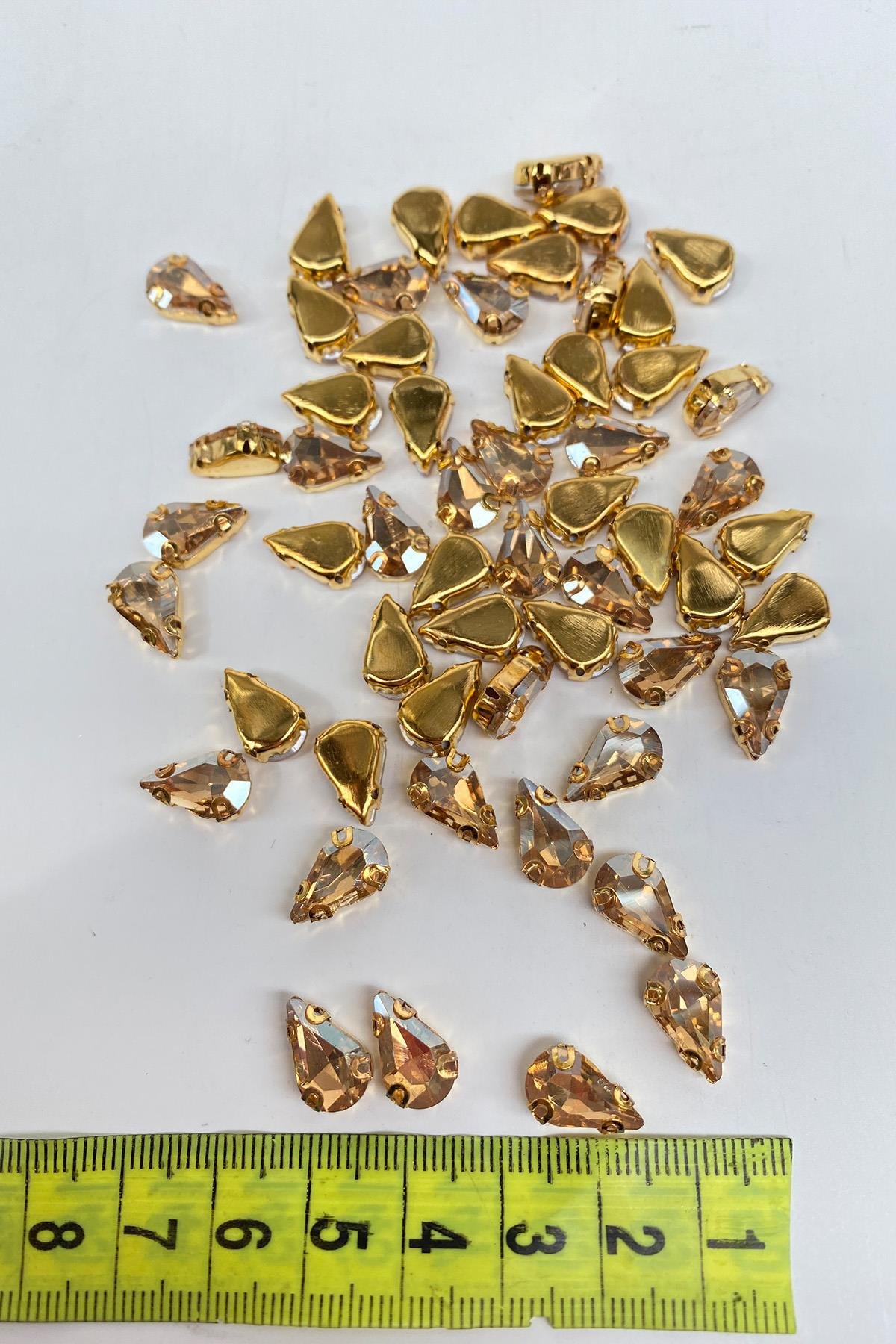 Bal Rengi  Gold Zeminli Dikme Parlak Cam Damla Boncuk 10 Adet