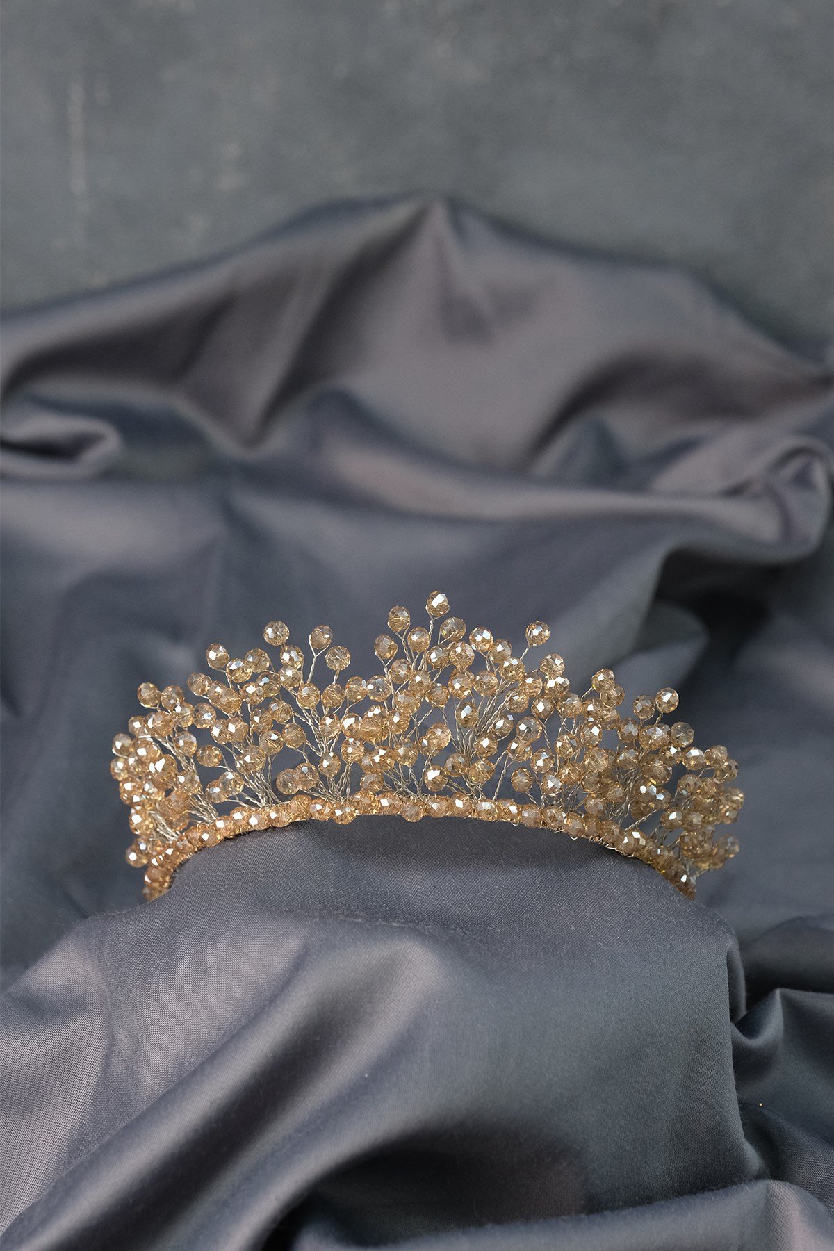 Bal Rengi Kristal Boncuklu Aren Gelin Kına Tacı