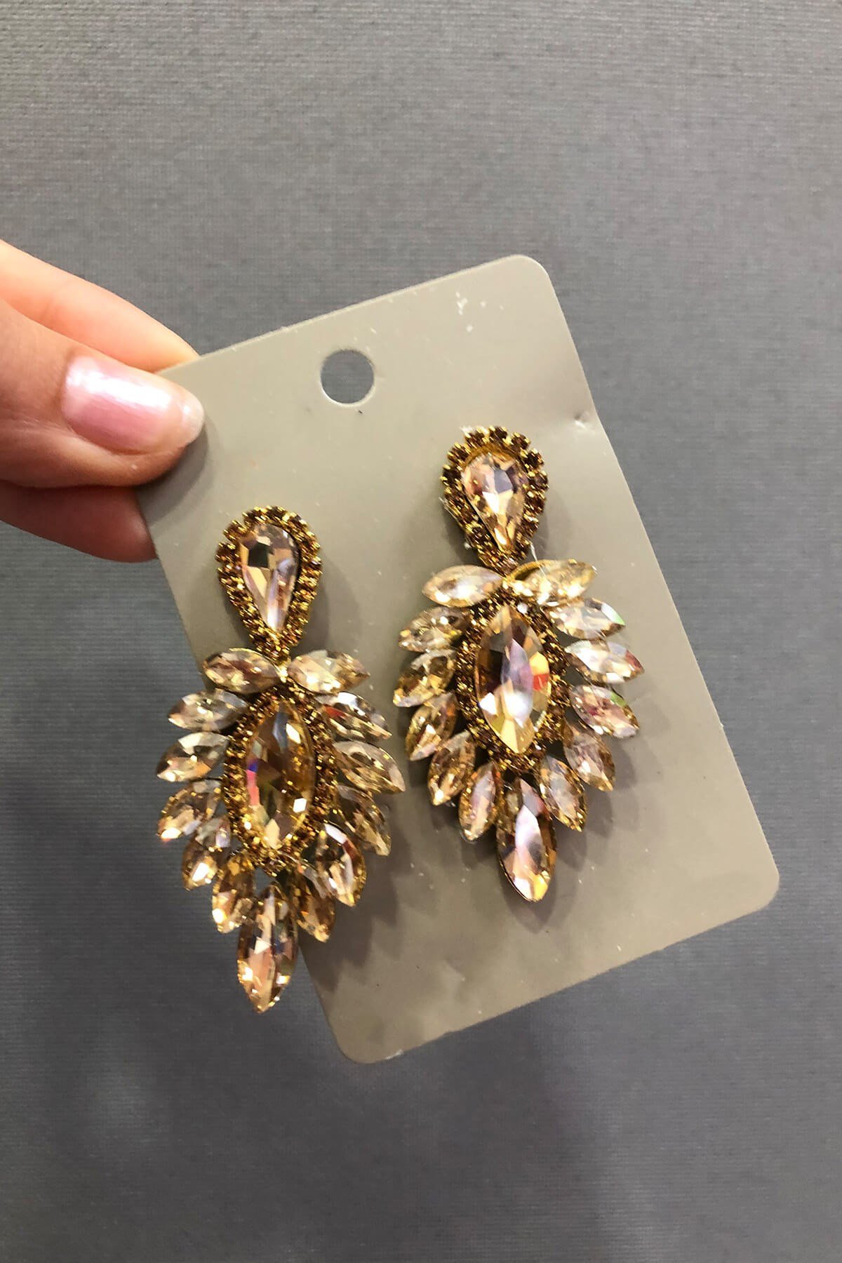 Bal Sarısı Kristal Taşlı Sarı Oval Küpe