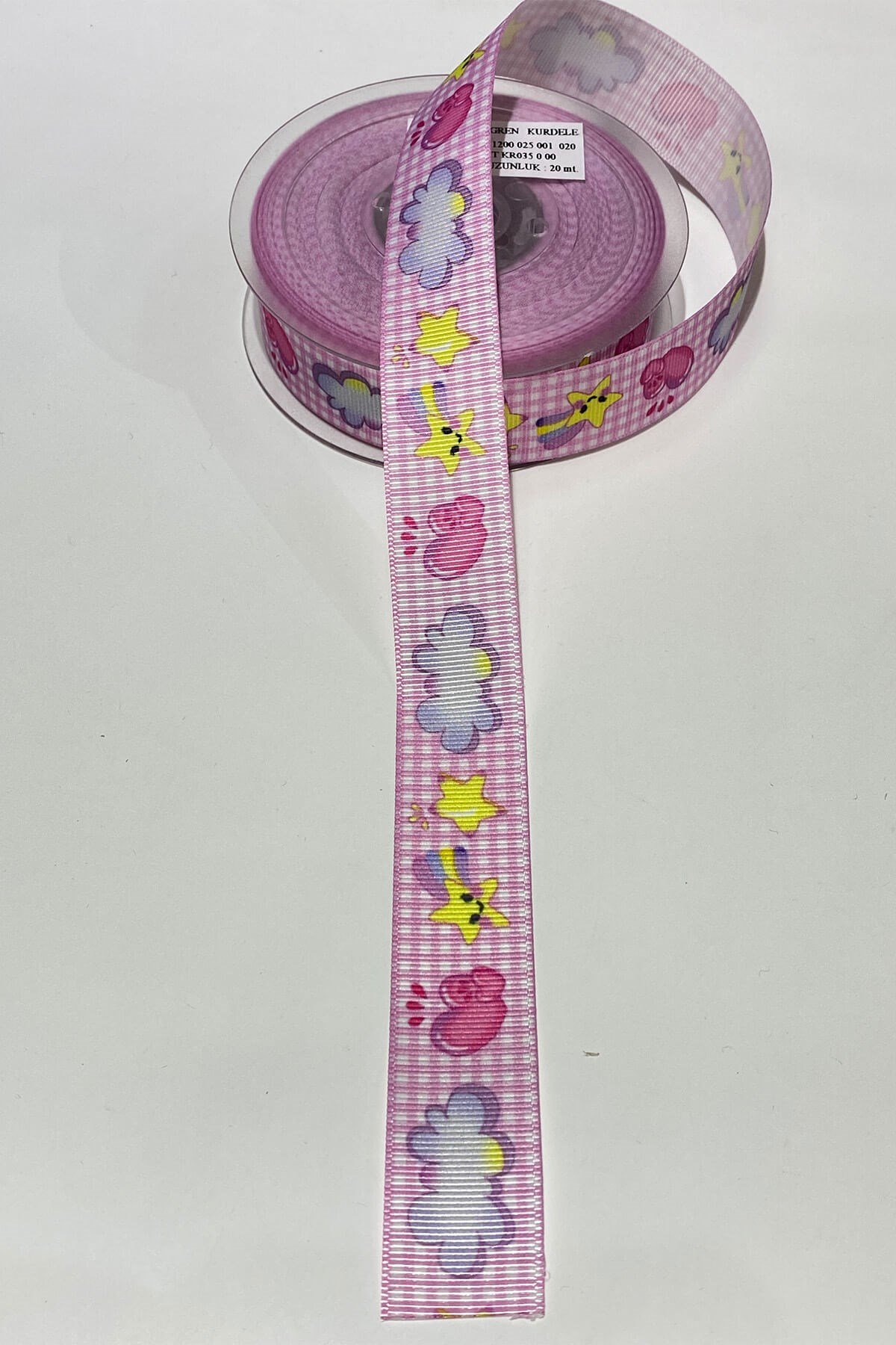 Baskılı Yıldız Grogren Kurdele 1 mt 2,5 cm Pembe