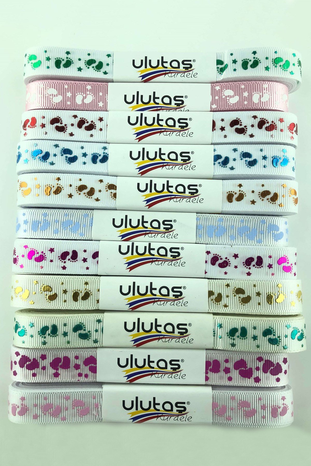 Bebek Ayağı Figür Baskılı Grogren Kurdele