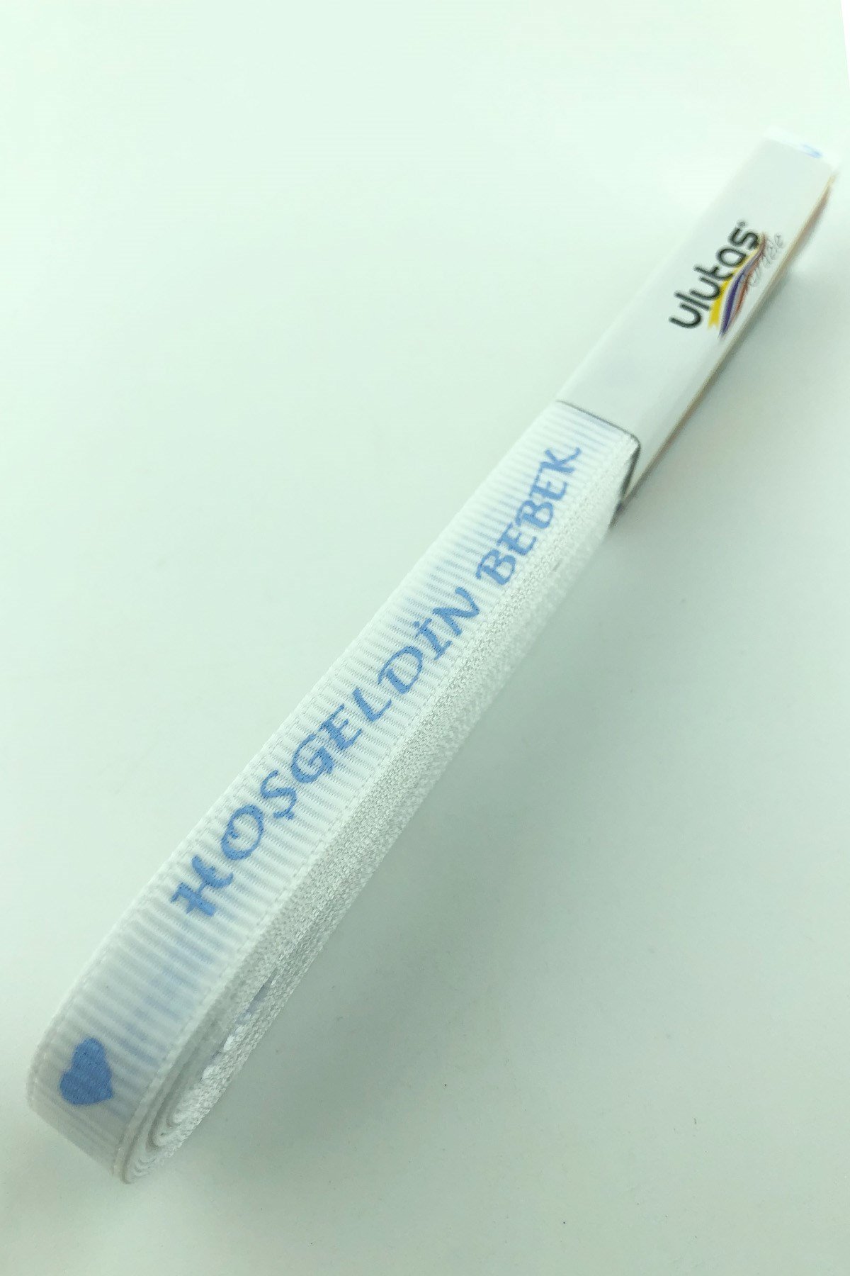 Beyaz Bebe Mavi Hoşgeldin Bebeğim Baskılı Grogren Kurdele 3 cm