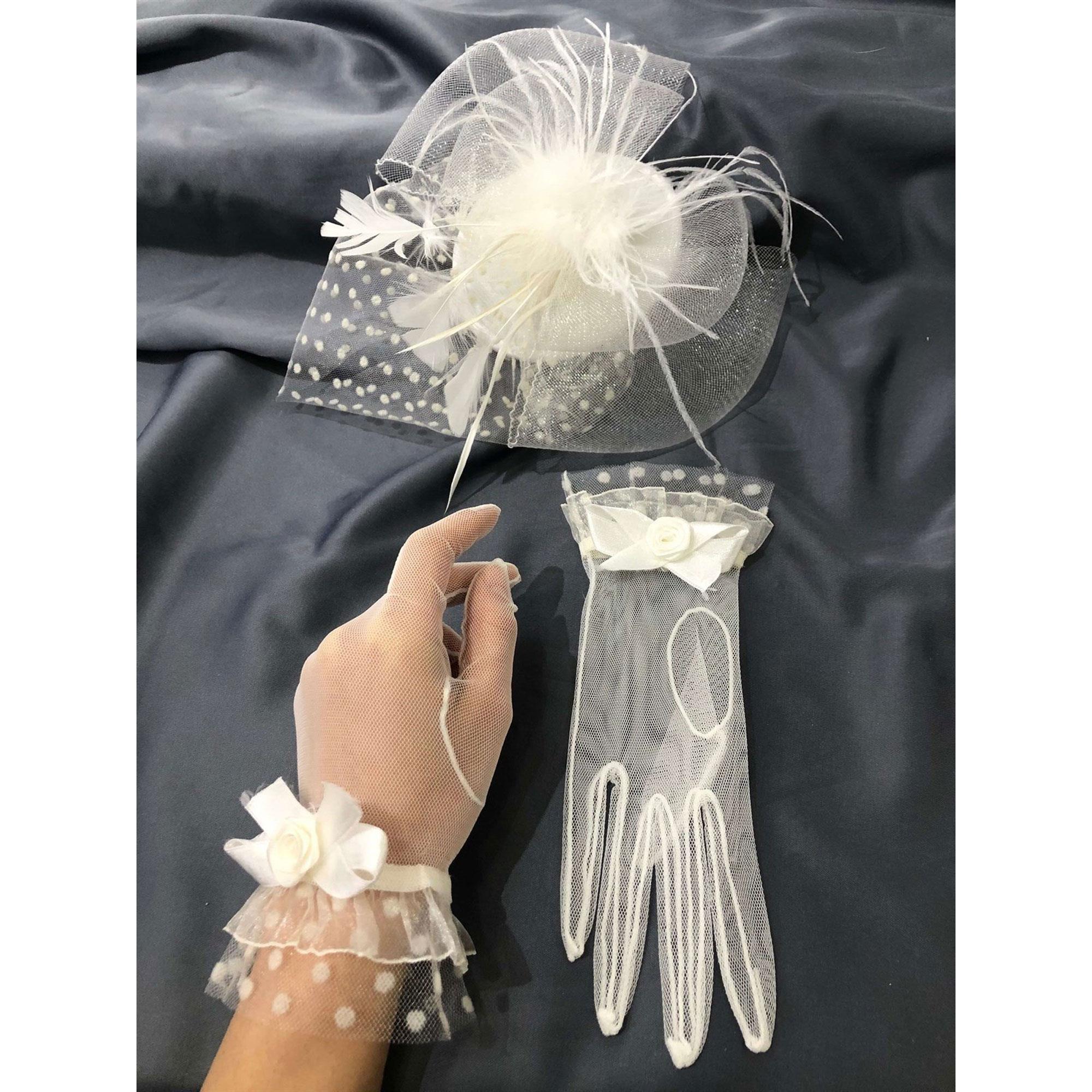 Beyaz Eldiven- Puantiyeli Vualet Nikah Şapkası