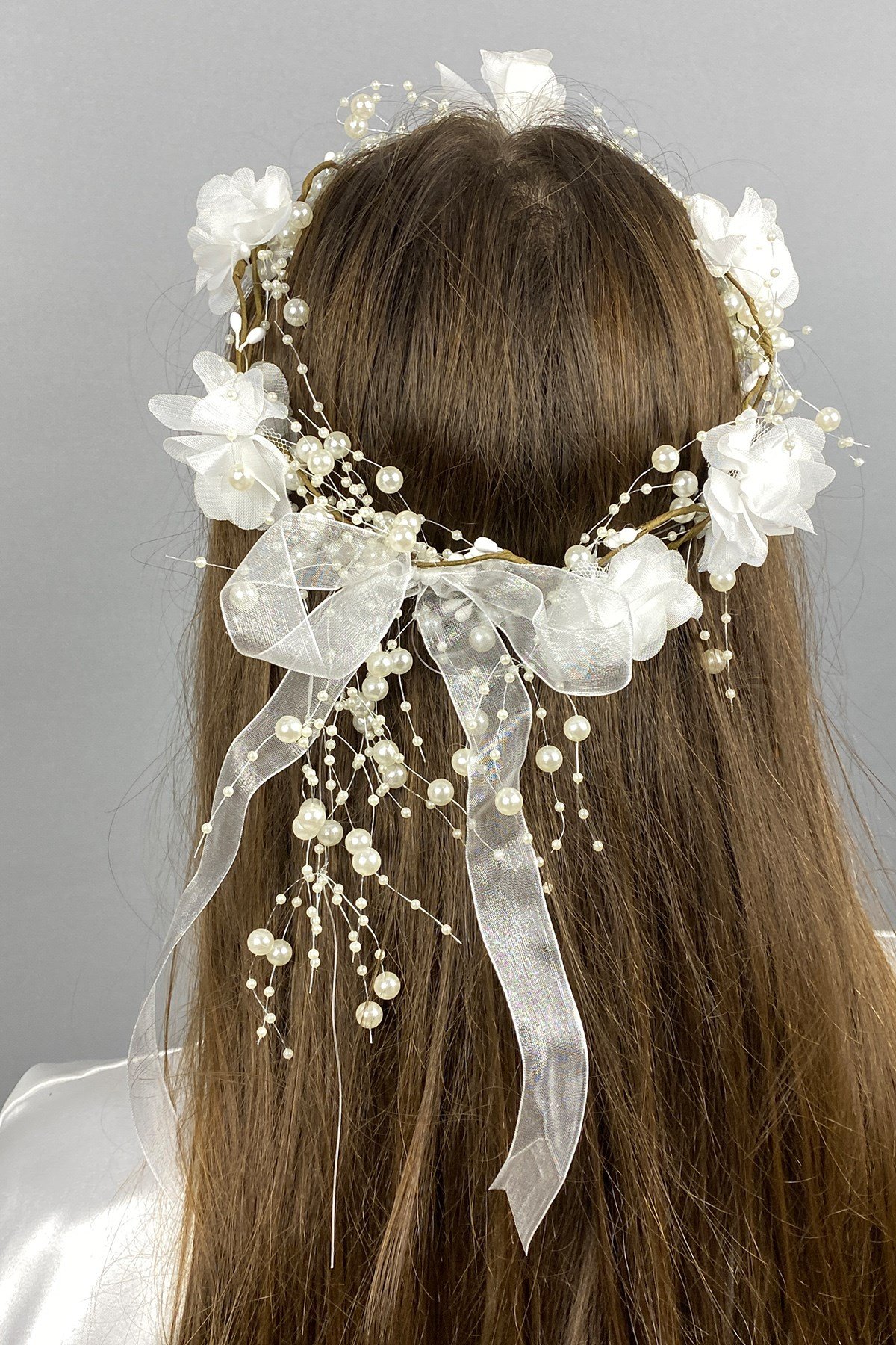 Beyaz Lazer Çiçekli Özel Tasarım Nedime Tacı 