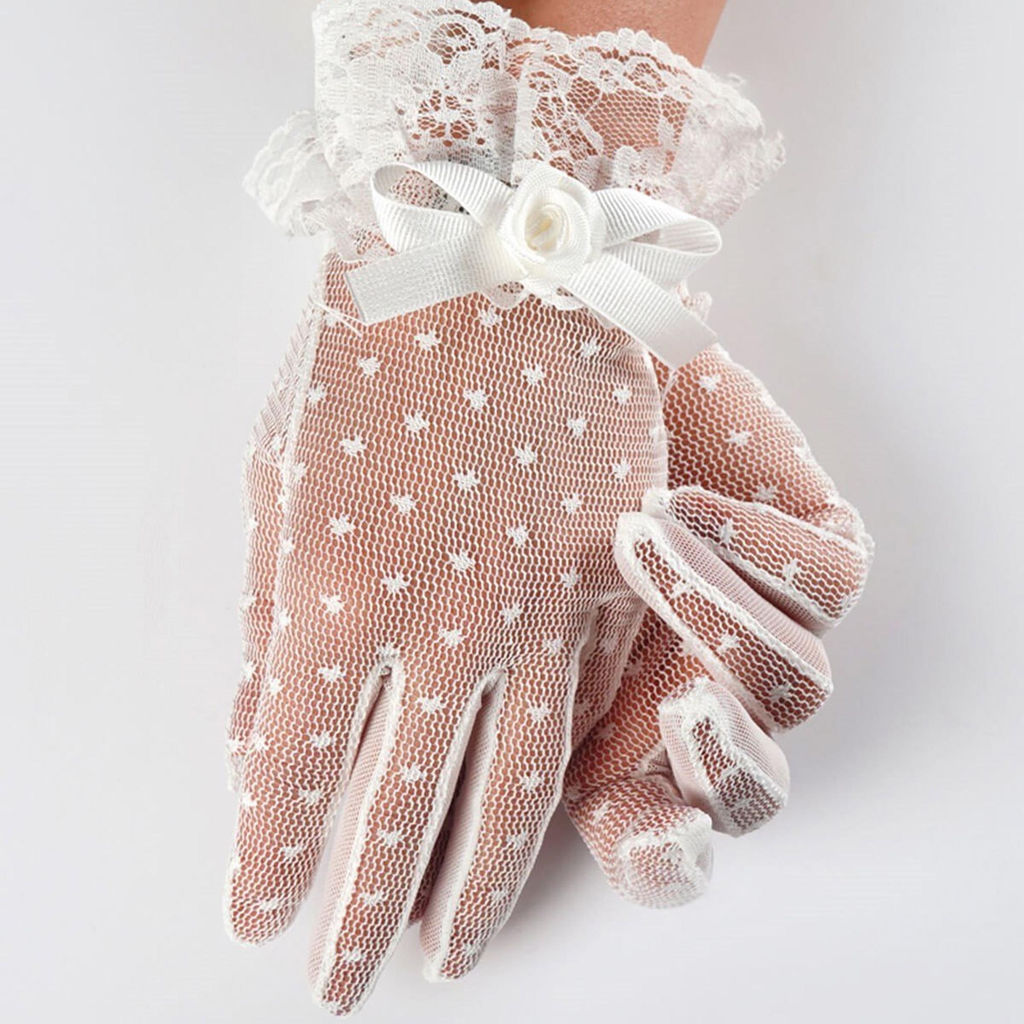 Beyaz Puantiyeli Gelin Eldiveni