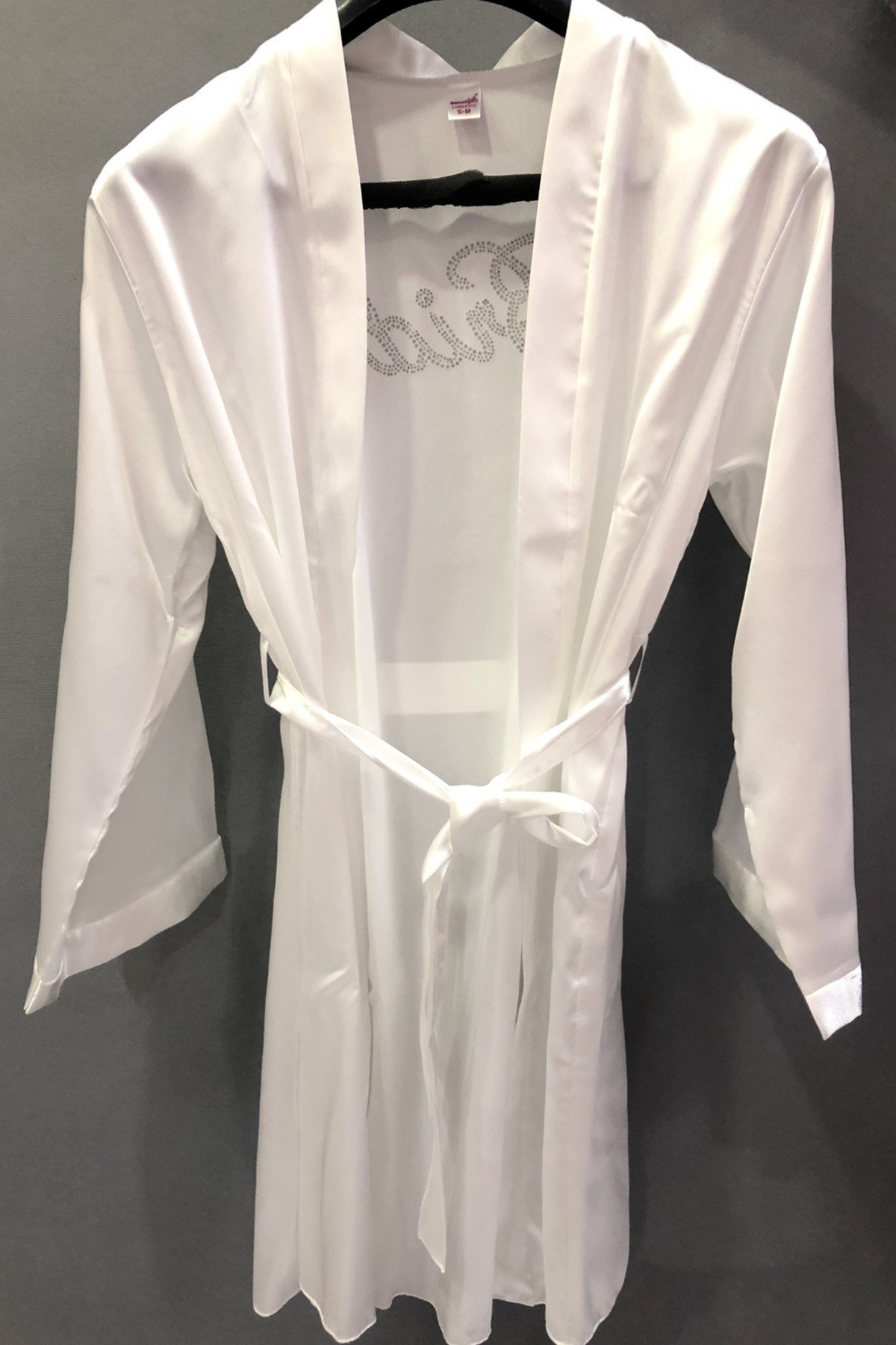 Beyaz Saten Bride Taşlı Sabahlık