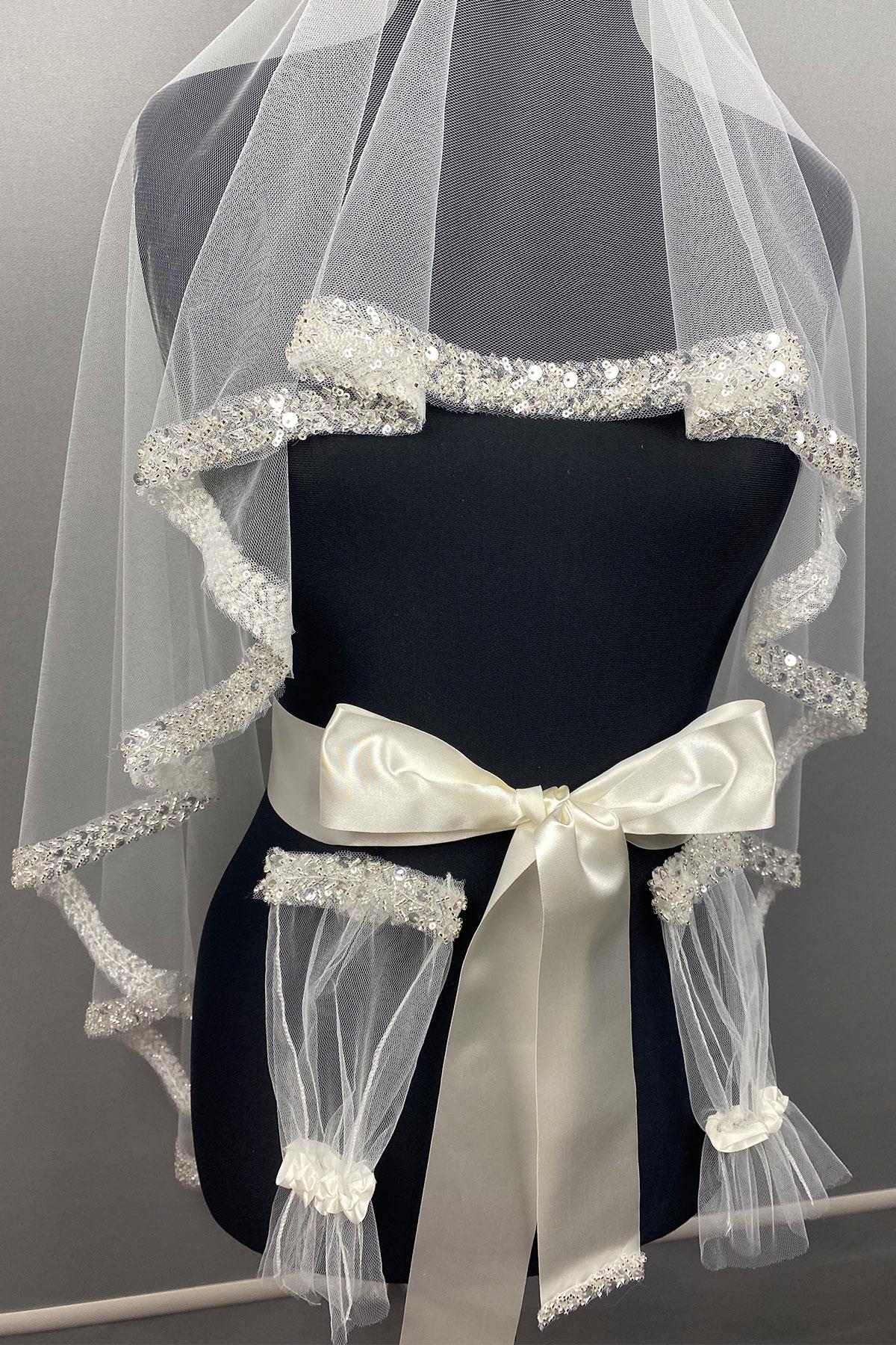 Beyaz Su Model İşlemeli Gelin Kına Duvağı Yüz Örtüsü