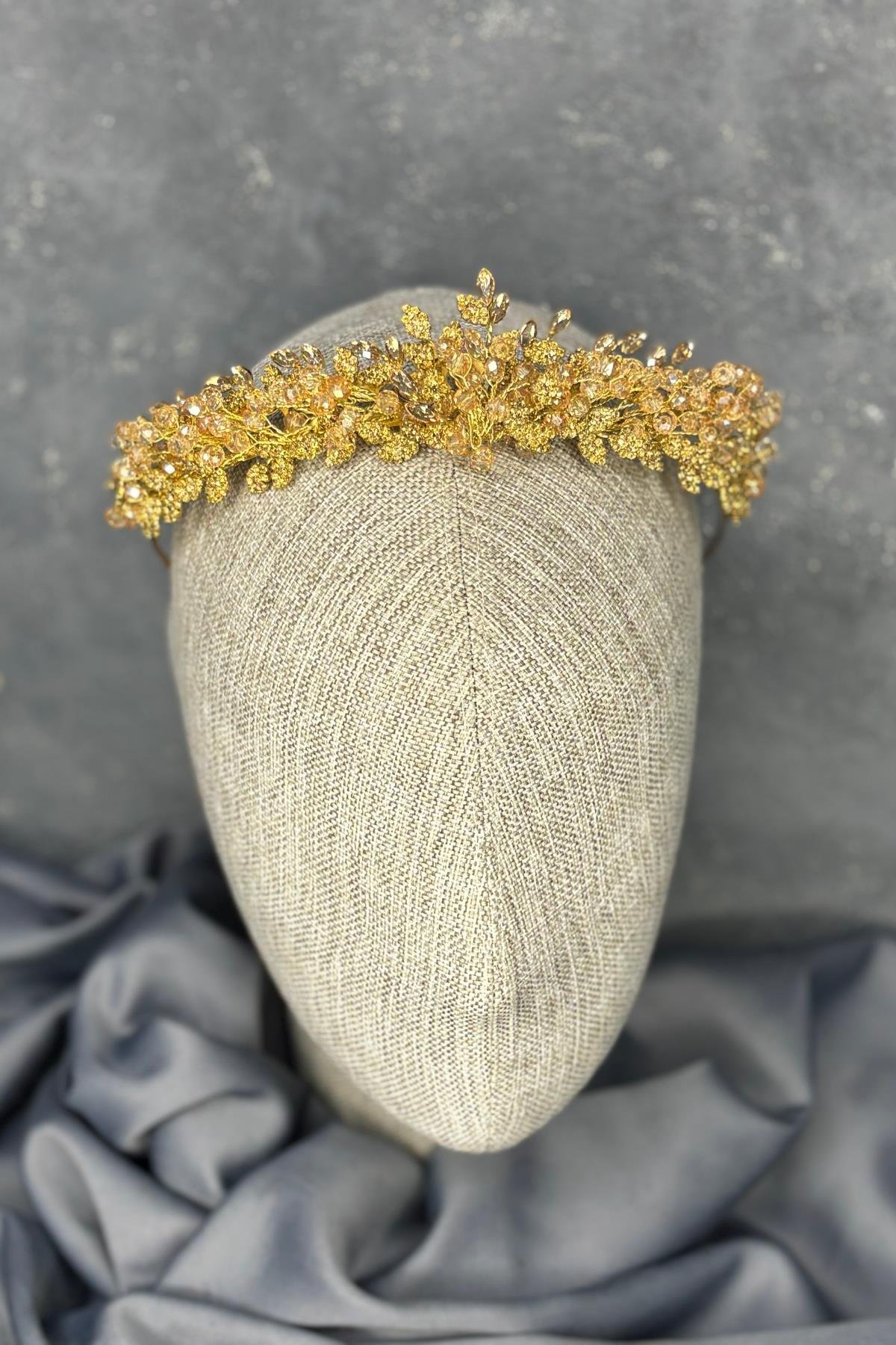 Boncuk İşlemeli Duru Gelin Kına Tacı