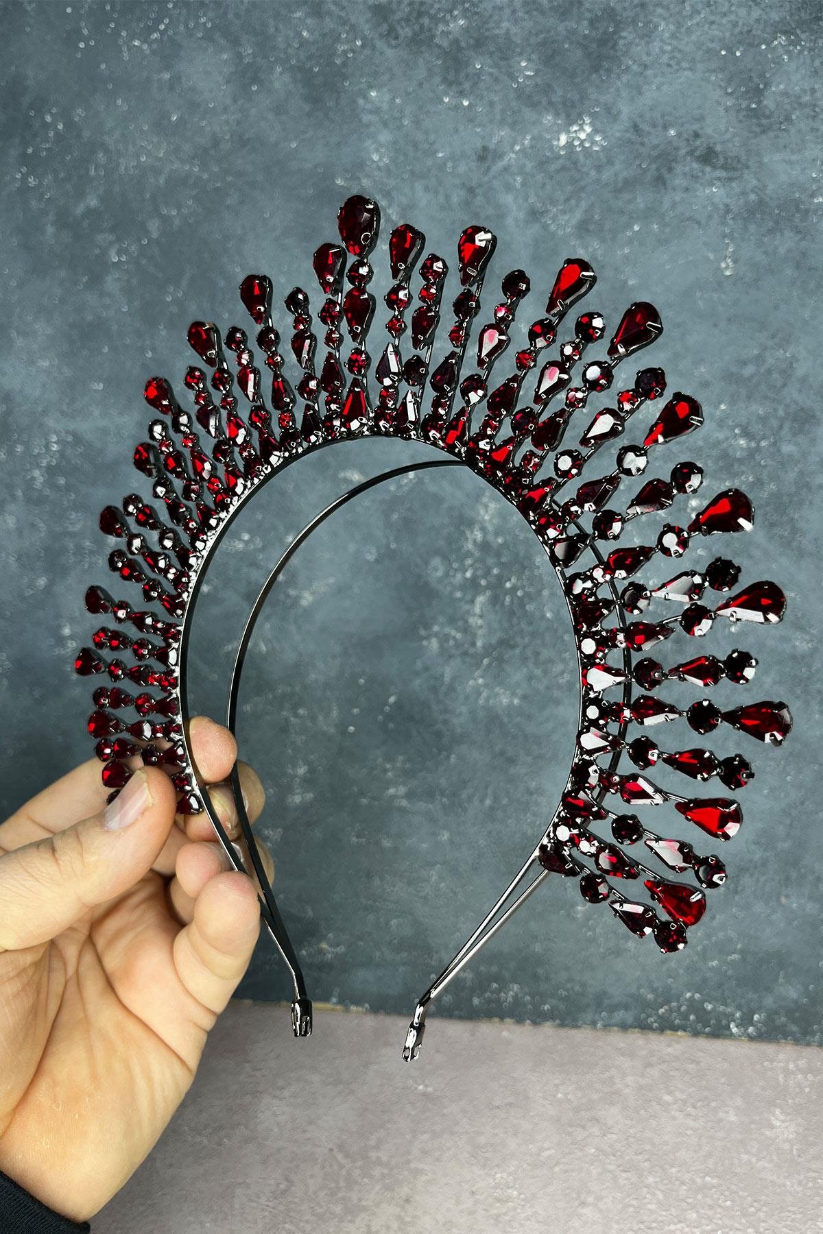 Bordo Ayas Yüksek Parti Gelin Kına Tacı 