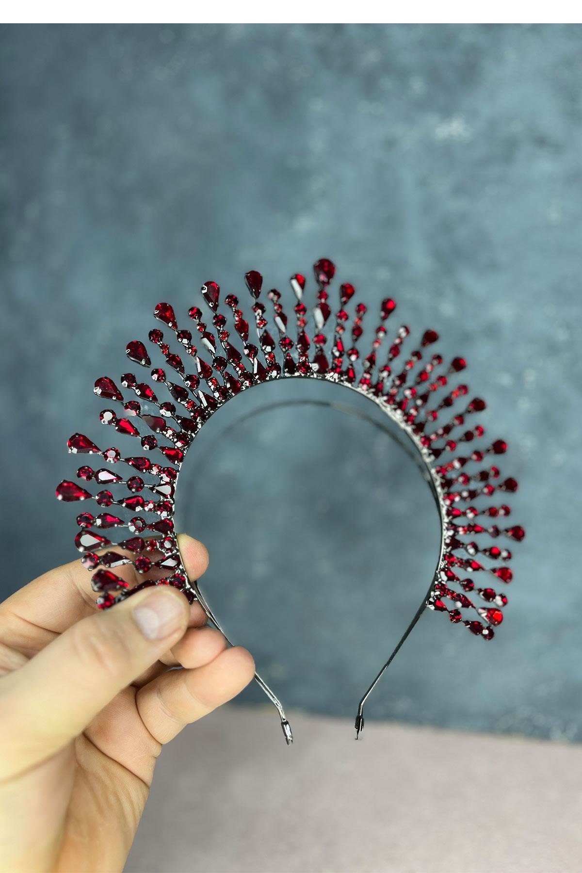 Bordo Ayas Yüksek Parti Gelin Kına Tacı 