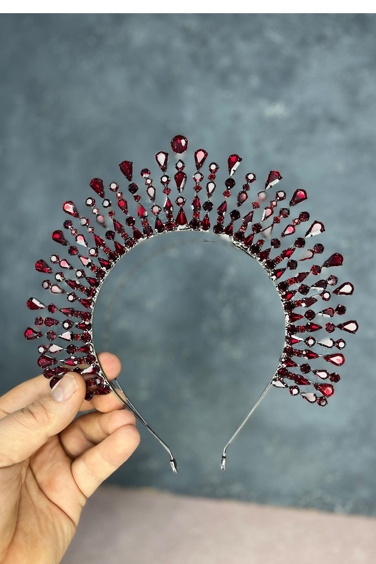 Bordo Ayas Yüksek Parti Gelin Kına Tacı 