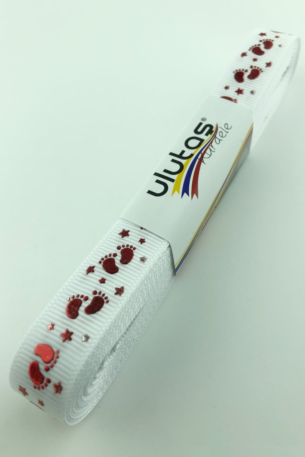 Bordo Bebek Ayağı Figür Baskılı Grogren Kurdele 1,5 cm