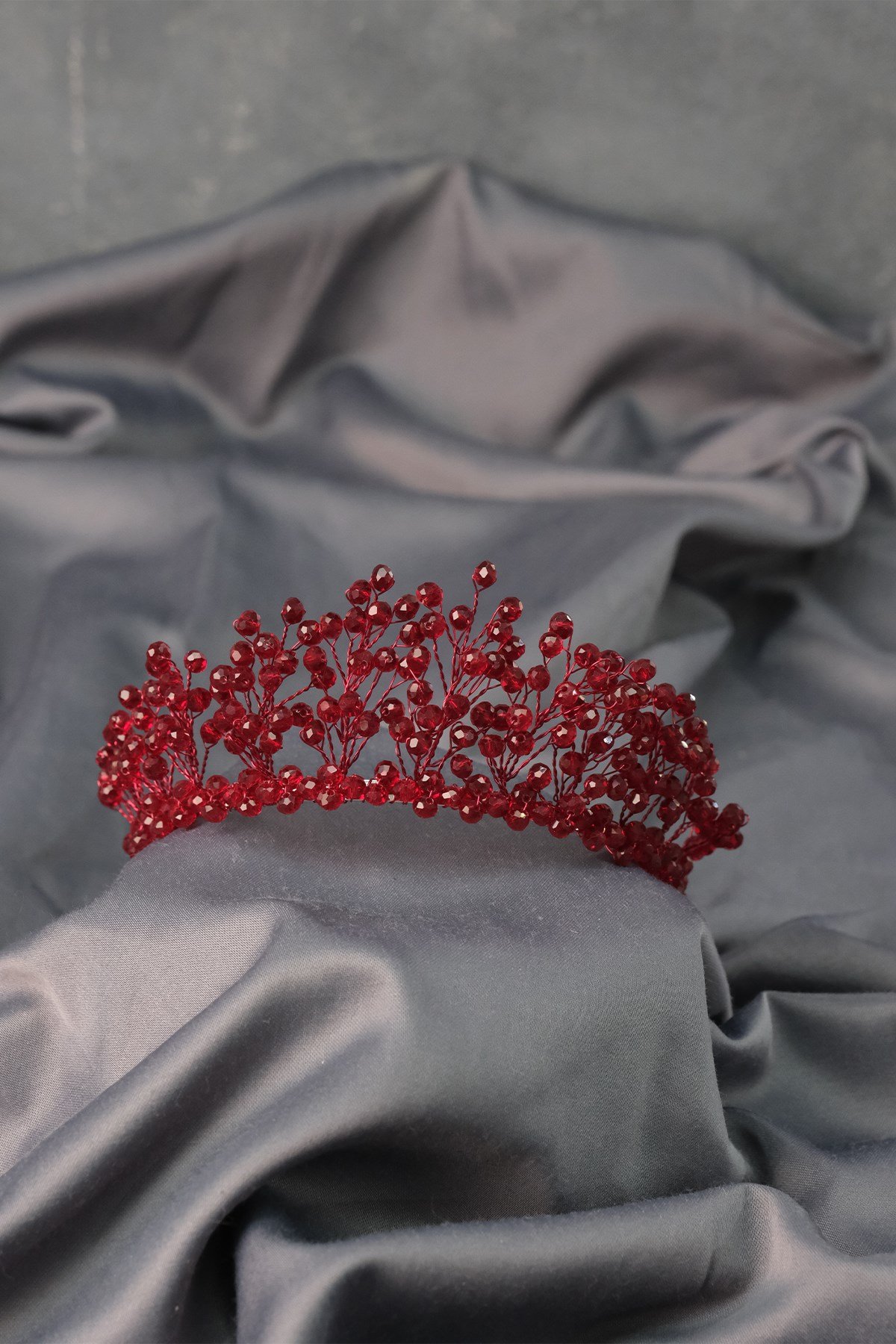 Bordo Kristal Boncuklu Aren Gelin Kına Tacı