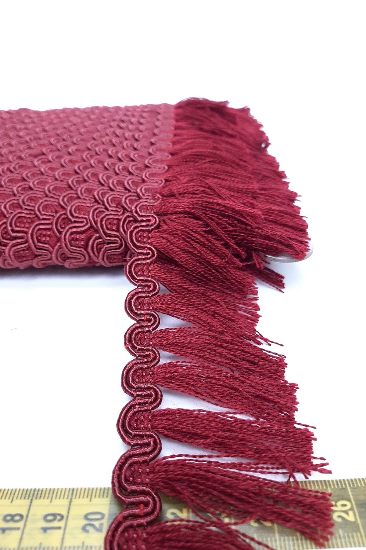 Bordo Su Yolu Desenli Şerit Püskül 5 cm