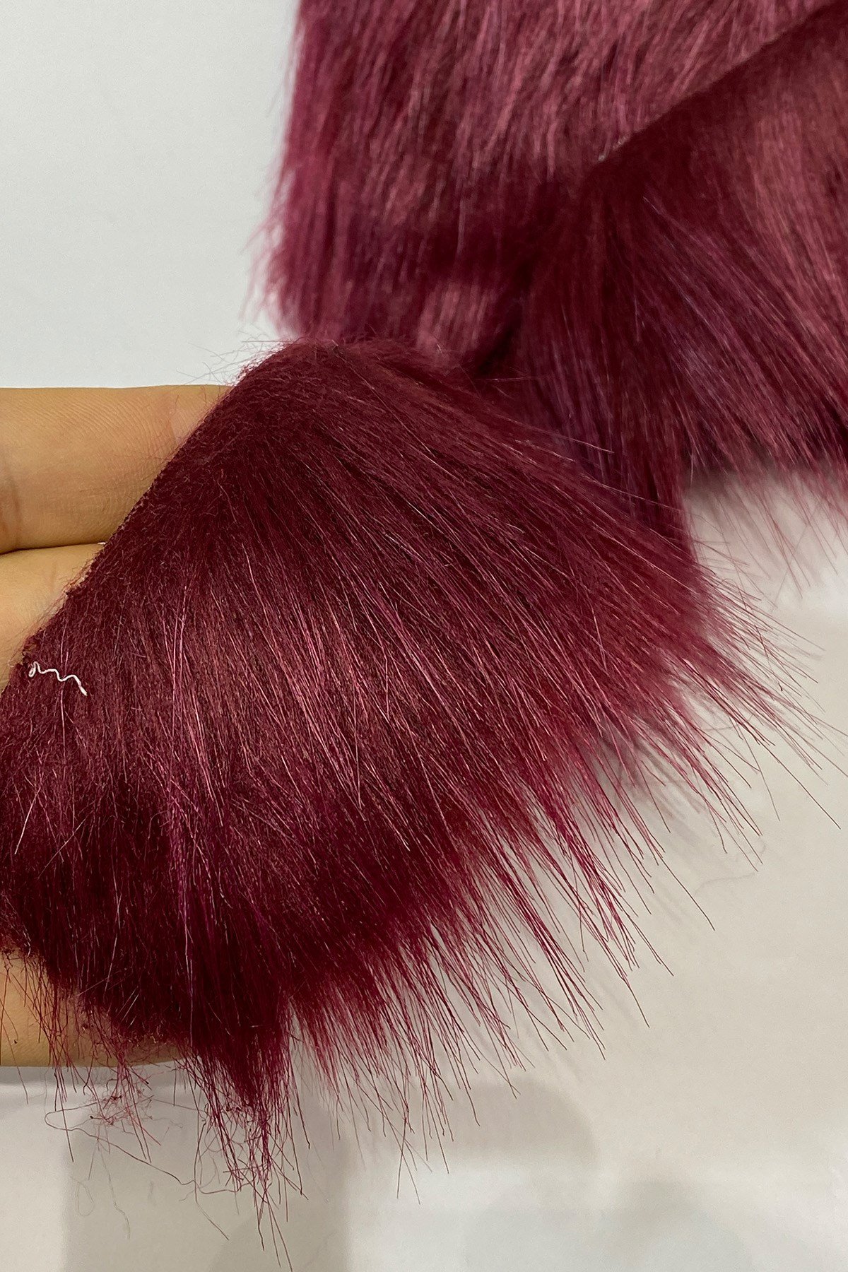 Bordo Suni Kürk Yapay Peluş Şerit