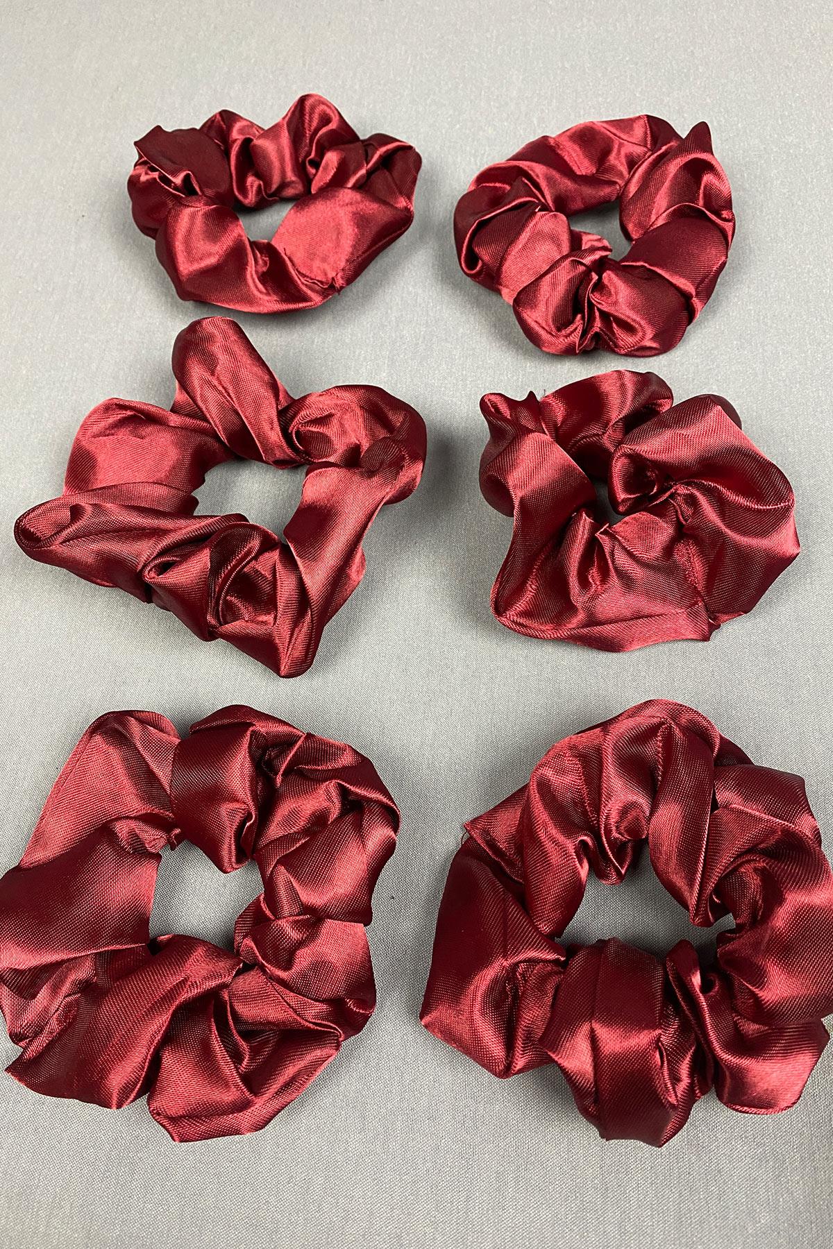 Bordo t6 Lı Saten Saç Lastik Toka Seti