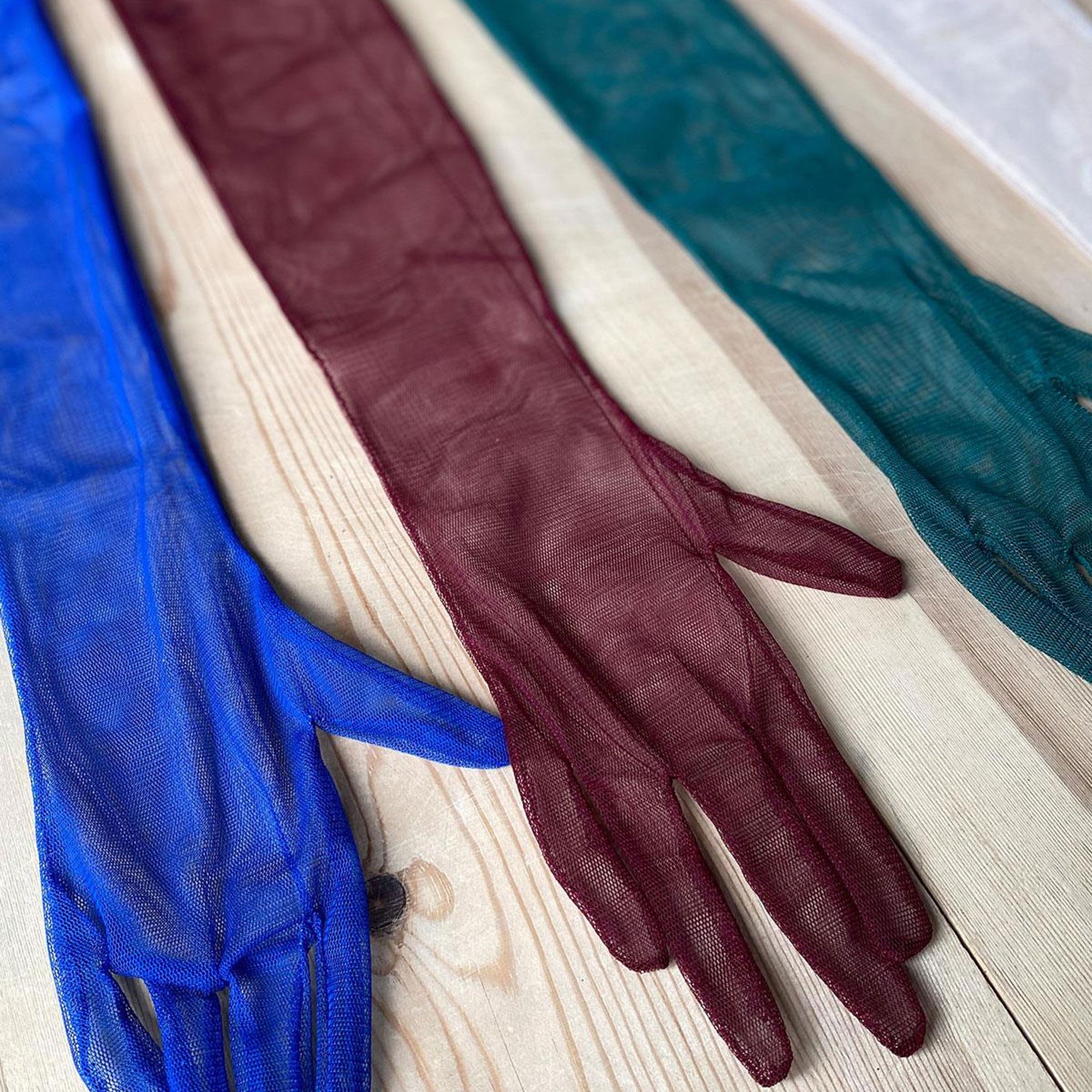 Bordo Uzun Şık Gelin Eldiveni Tül Eldiven Nikah/Düğün/Parti Eldiveni