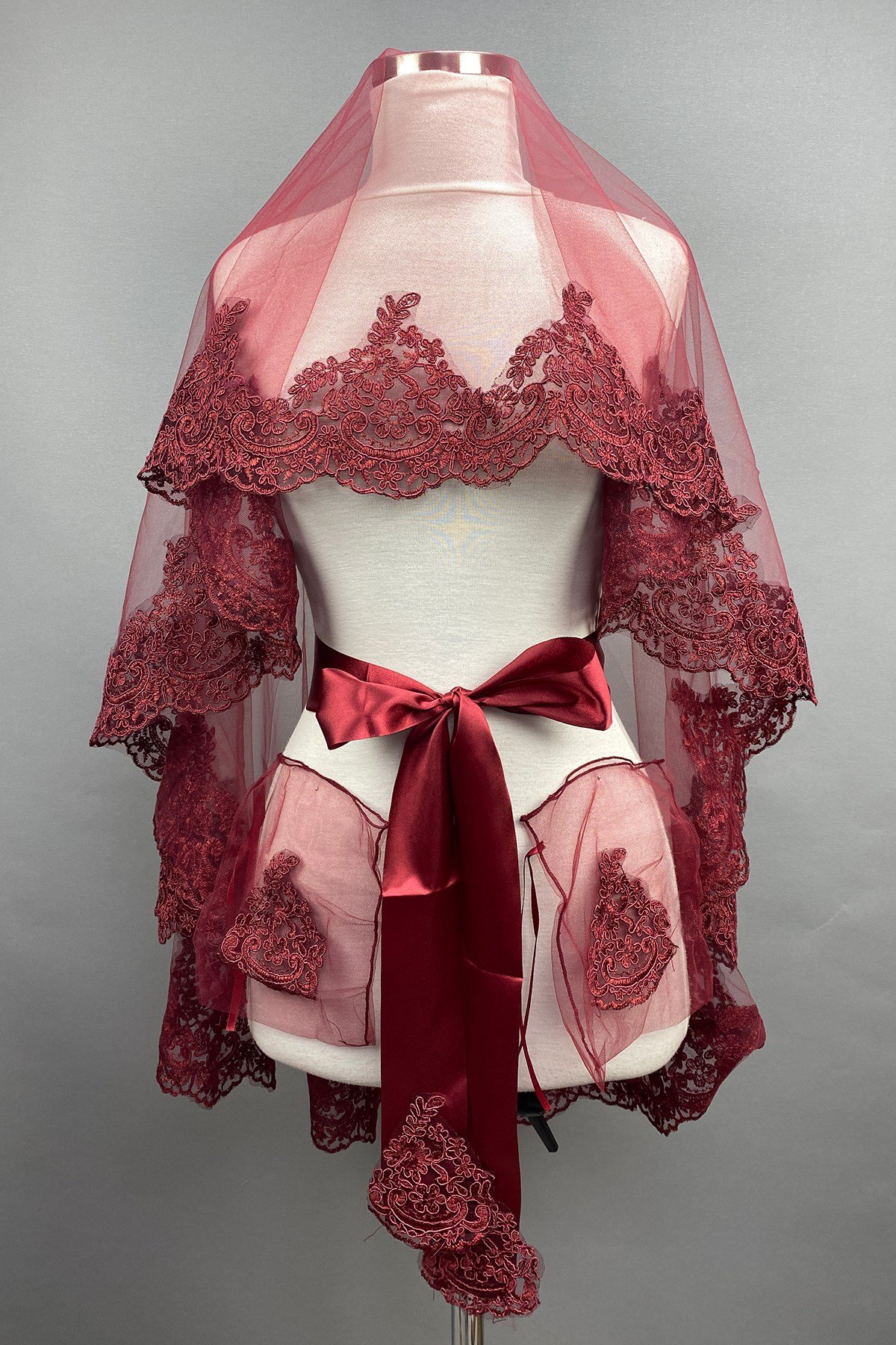 Bordo Venüs Dantelli Gelin Duvağı Kına Yüz Örtüsü