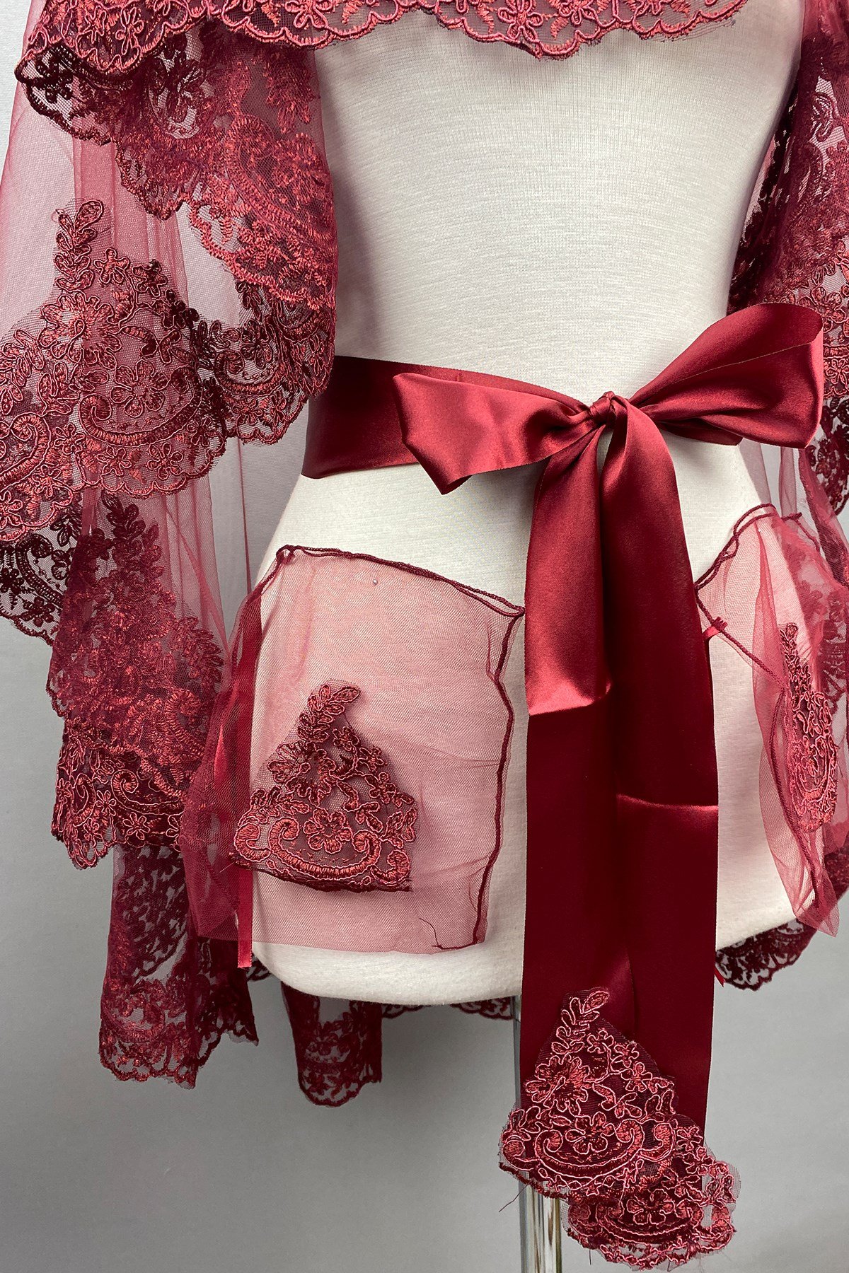 Bordo Venüs Dantelli Gelin Duvağı Kına Yüz Örtüsü