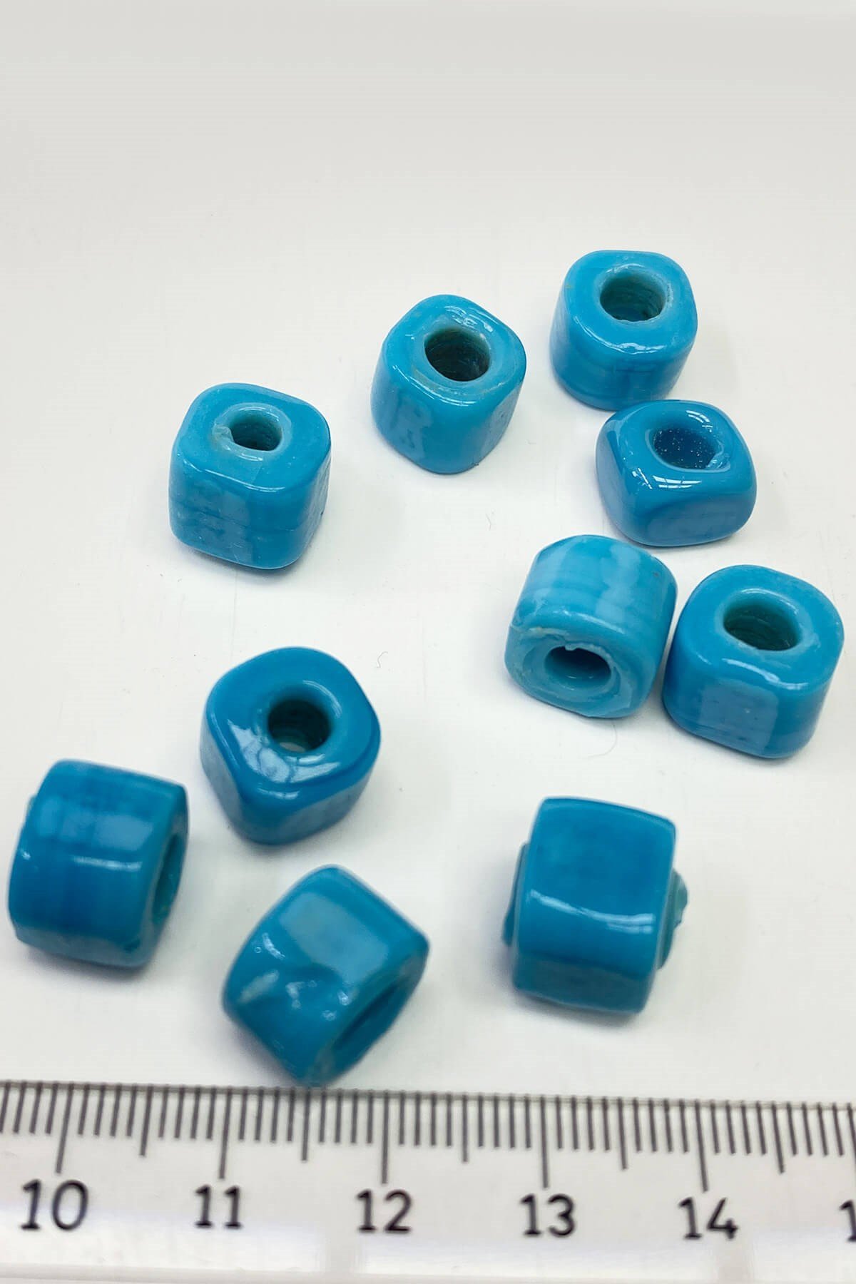 Cam Boncuk Silindir Kolye ve Bileklik Ucu 5 Adet Mavi