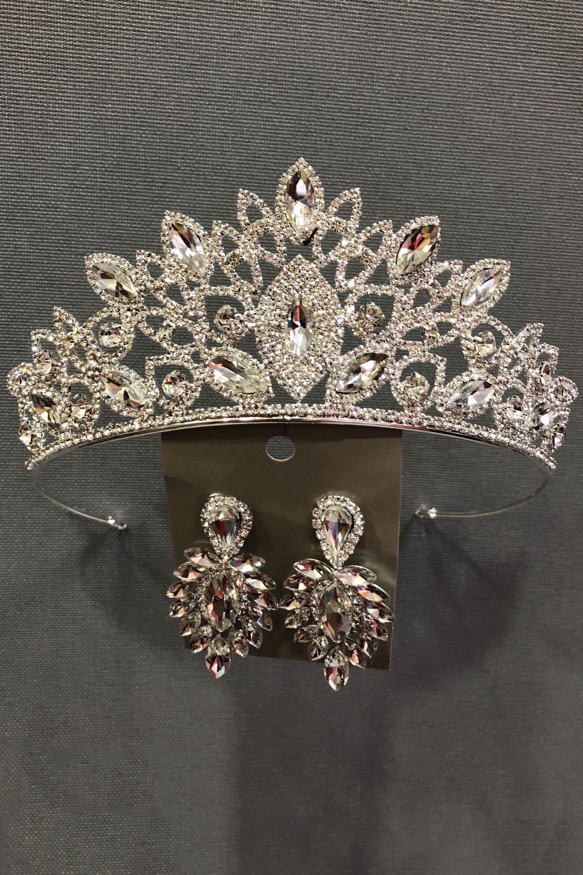 Cennet Gümüş Rengi Gelin.Kına Tacı ve Küpe Takımı