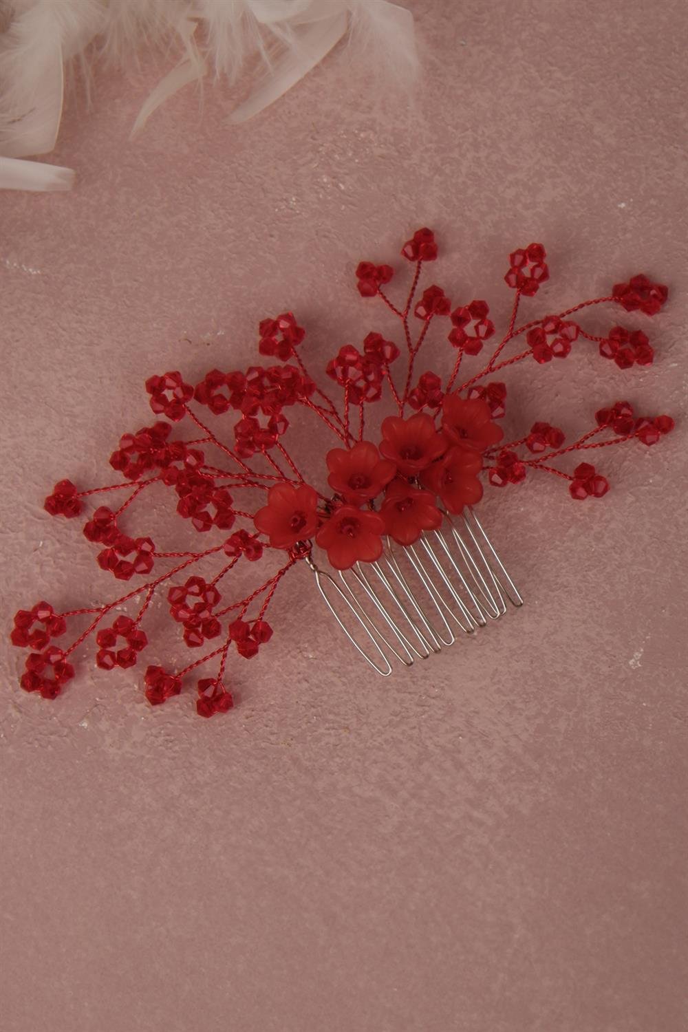Çiçek Boncuklu Gelin Saç Aksesuarı Tarak Tokası