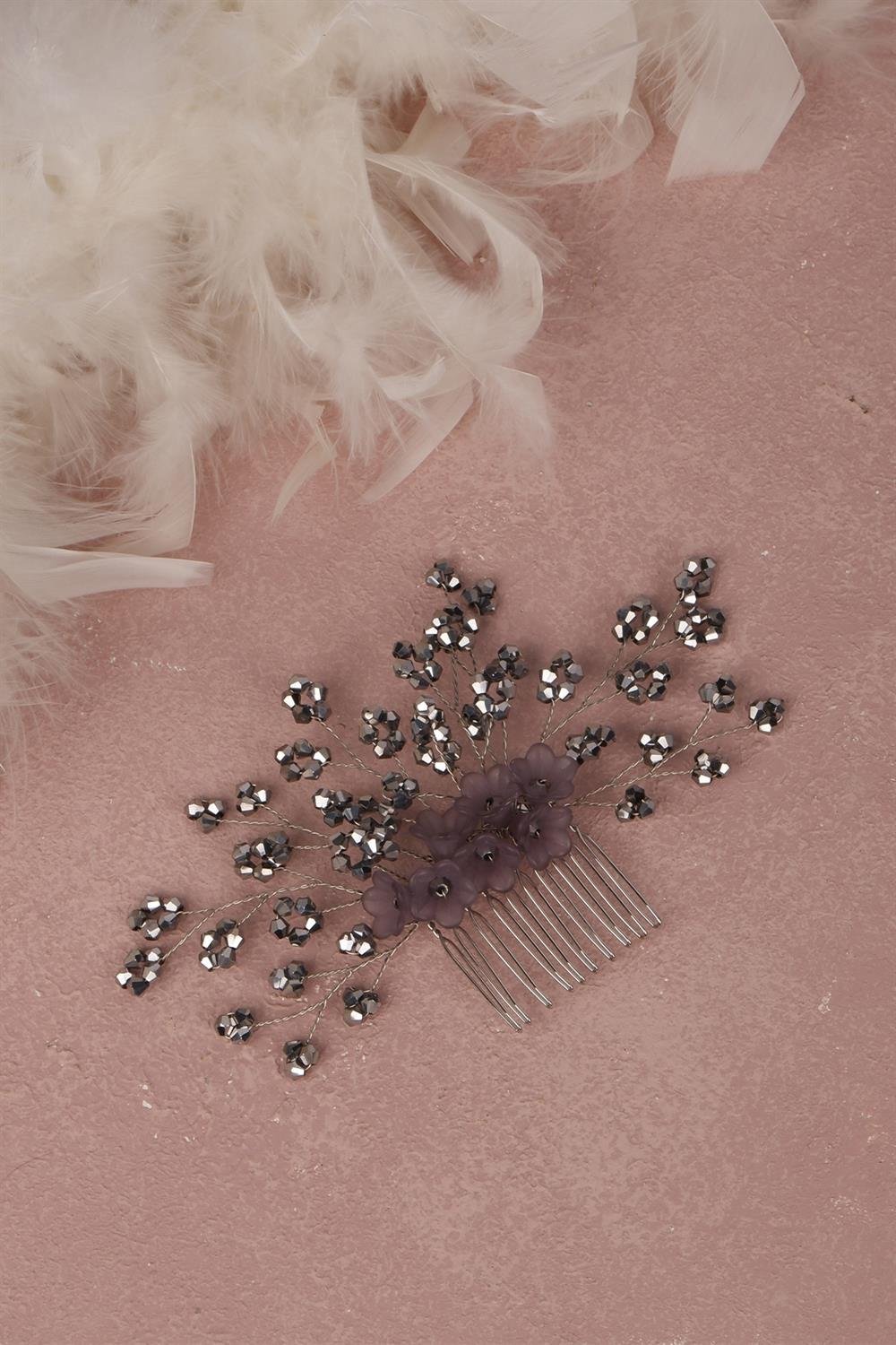 Çiçek Boncuklu Gelin Saç Aksesuarı Tarak Tokası