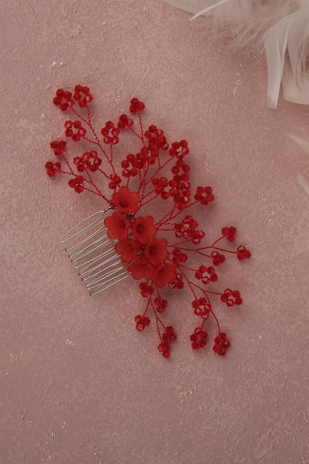 Çiçek Boncuklu Gelin Saç Aksesuarı Tarak Tokası