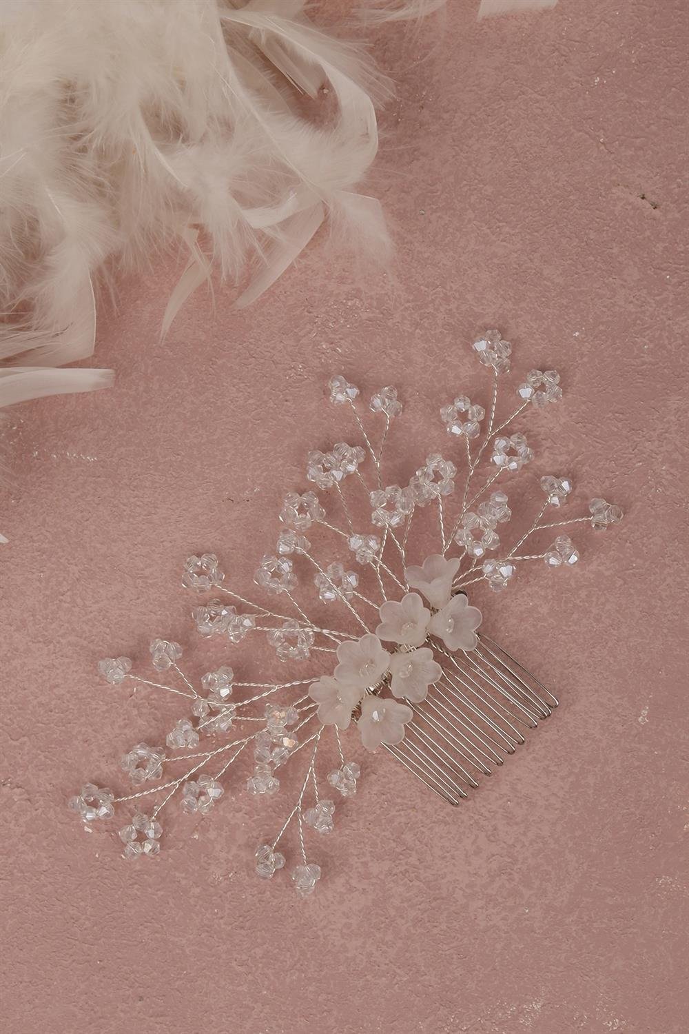 Çiçek Boncuklu Gelin Saç Aksesuarı Tarak Tokası