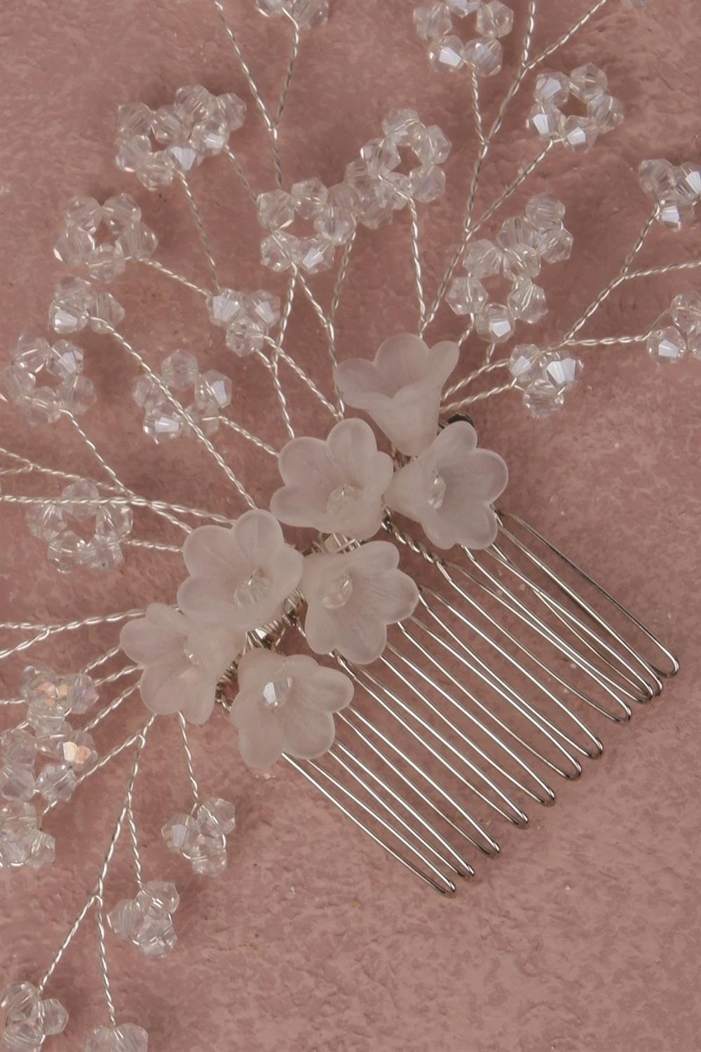 Çiçek Boncuklu Gelin Saç Aksesuarı Tarak Tokası