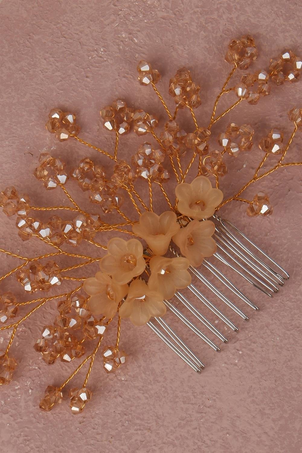 Çiçek Boncuklu Gelin Saç Aksesuarı Tarak Tokası