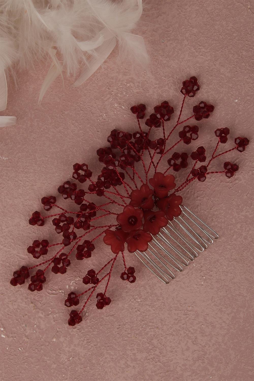 Çiçek Boncuklu Gelin Saç Aksesuarı Tarak Tokası