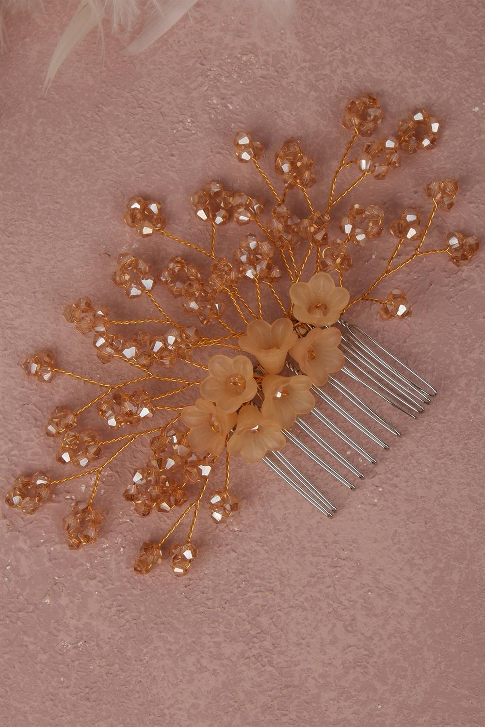 Çiçek Boncuklu Gelin Saç Aksesuarı Tarak Tokası