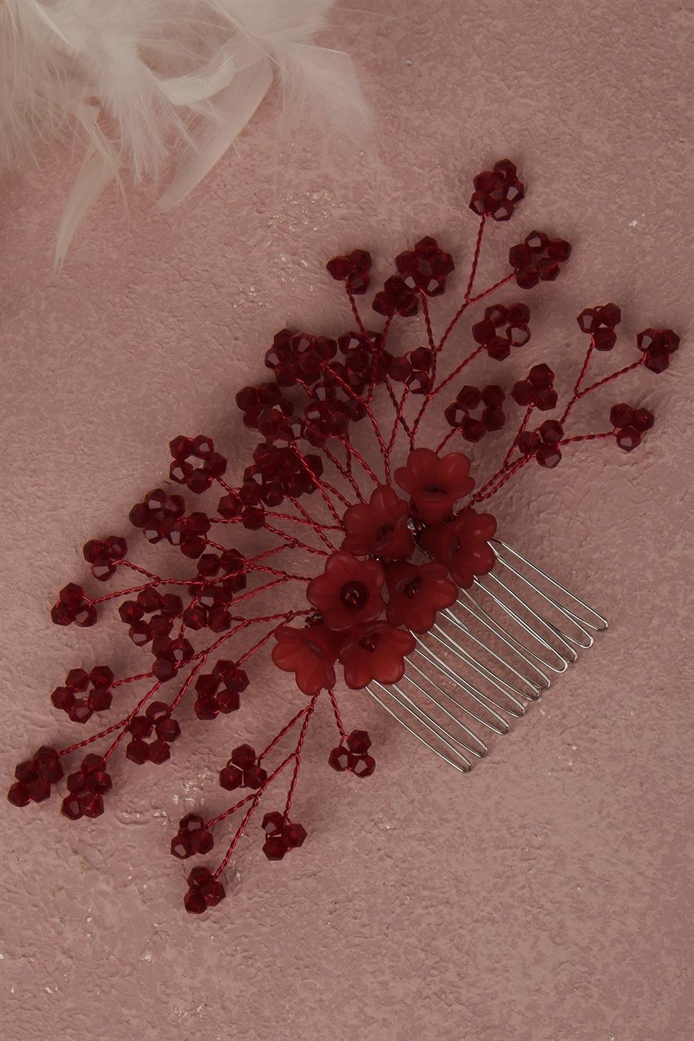 Çiçek Boncuklu Gelin Saç Aksesuarı Tarak Tokası