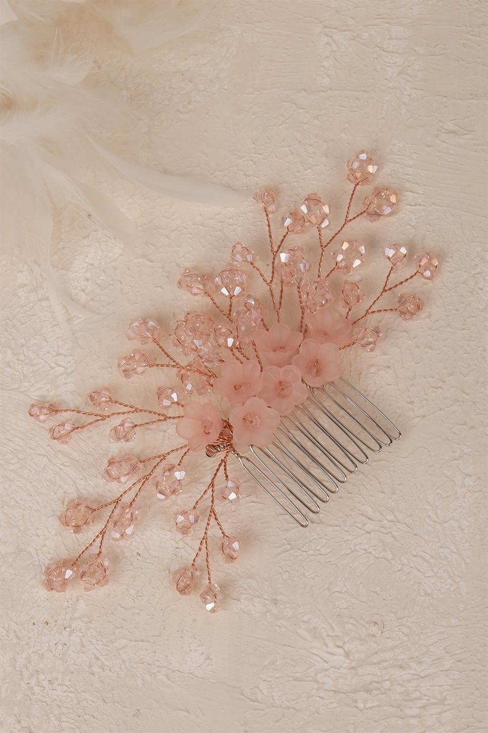 Çiçek Boncuklu Gelin Saç Aksesuarı Tarak Tokası