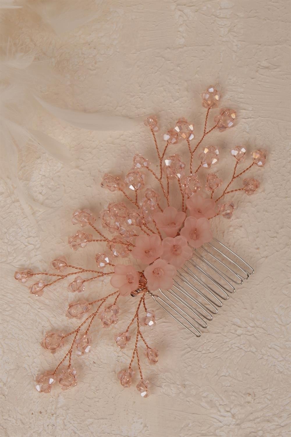 Çiçek Boncuklu Gelin Saç Aksesuarı Tarak Tokası