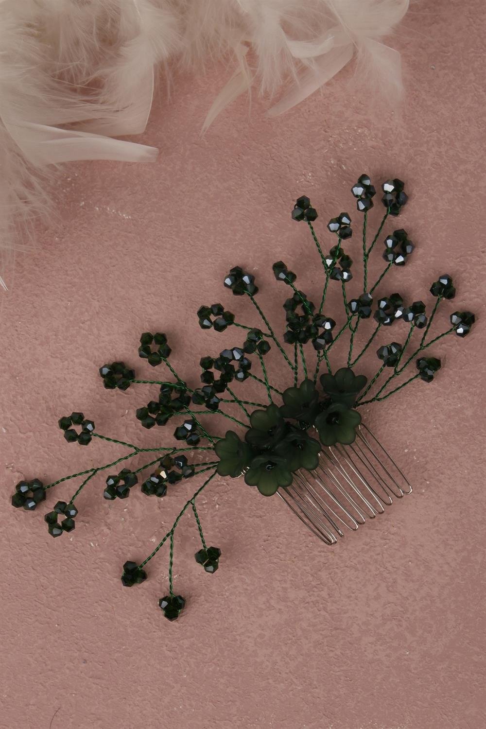 Çiçek Boncuklu Gelin Saç Aksesuarı Tarak Tokası